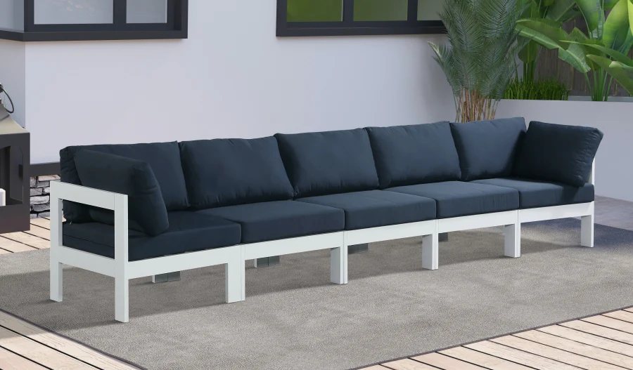 Nizuc Water Resistant Fabric Upholstered Outdoor Patio 5pc. Modular Sofa - Image 20