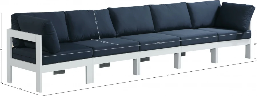 Nizuc Water Resistant Fabric Upholstered Outdoor Patio 5pc. Modular Sofa - Image 26