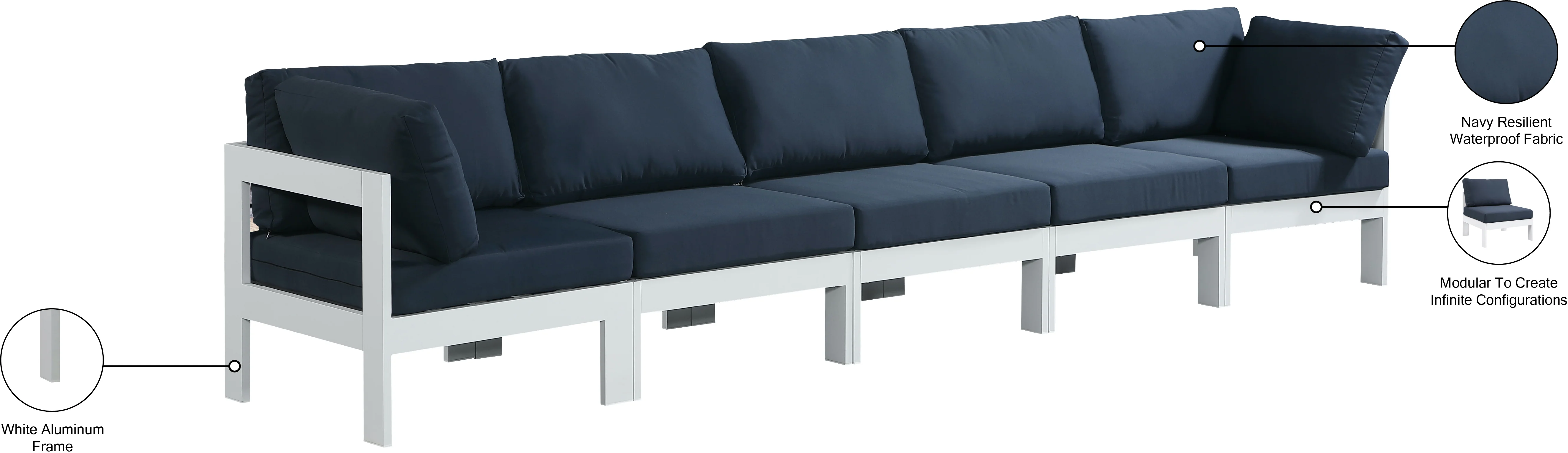 Nizuc Water Resistant Fabric Upholstered Outdoor Patio 5pc. Modular Sofa - Image 27