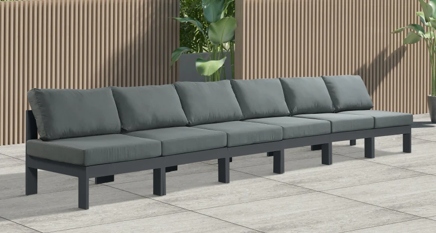 Nizuc Water Resistant Fabric Upholstered Outdoor Patio 6pc. Armless Modular Sofa - Image 2