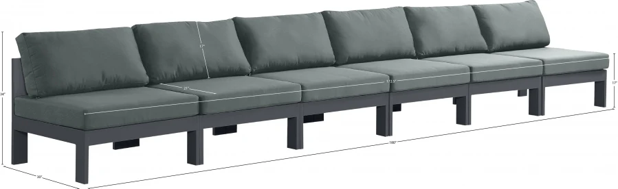Nizuc Water Resistant Fabric Upholstered Outdoor Patio 6pc. Armless Modular Sofa - Image 8