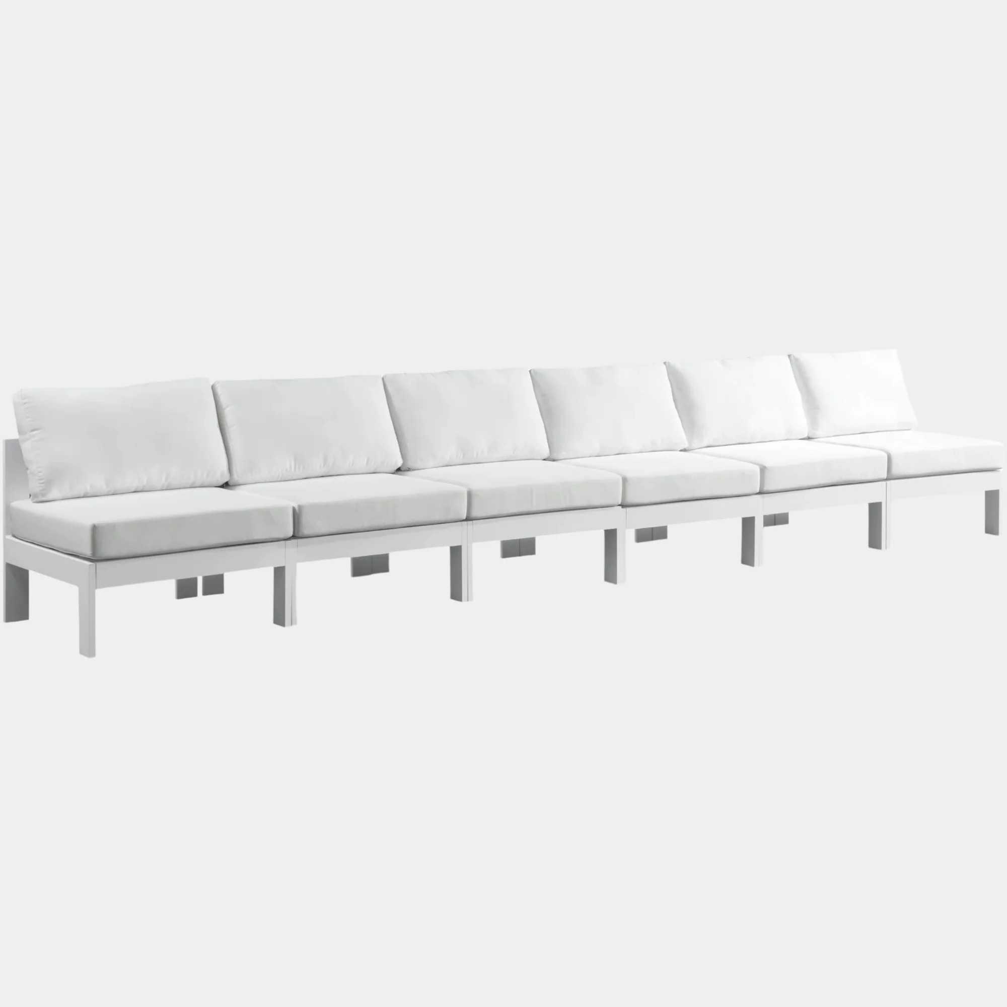 Nizuc Water Resistant Fabric Upholstered Outdoor Patio 6pc. Armless Modular Sofa - Image 10