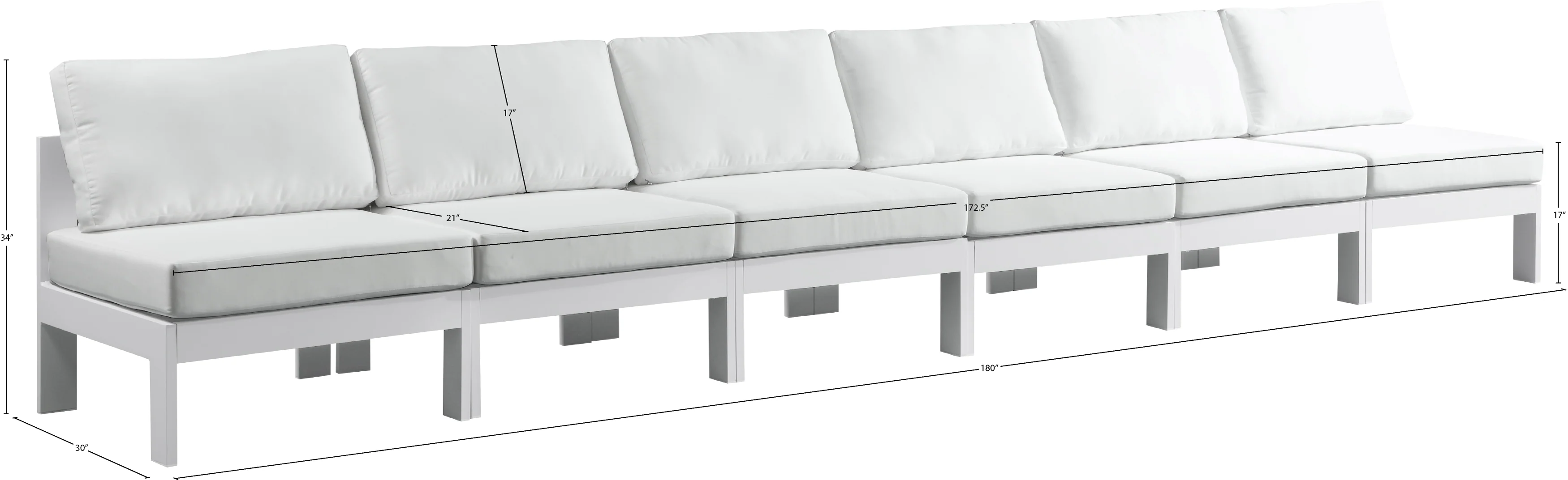 Nizuc Water Resistant Fabric Upholstered Outdoor Patio 6pc. Armless Modular Sofa - Image 18