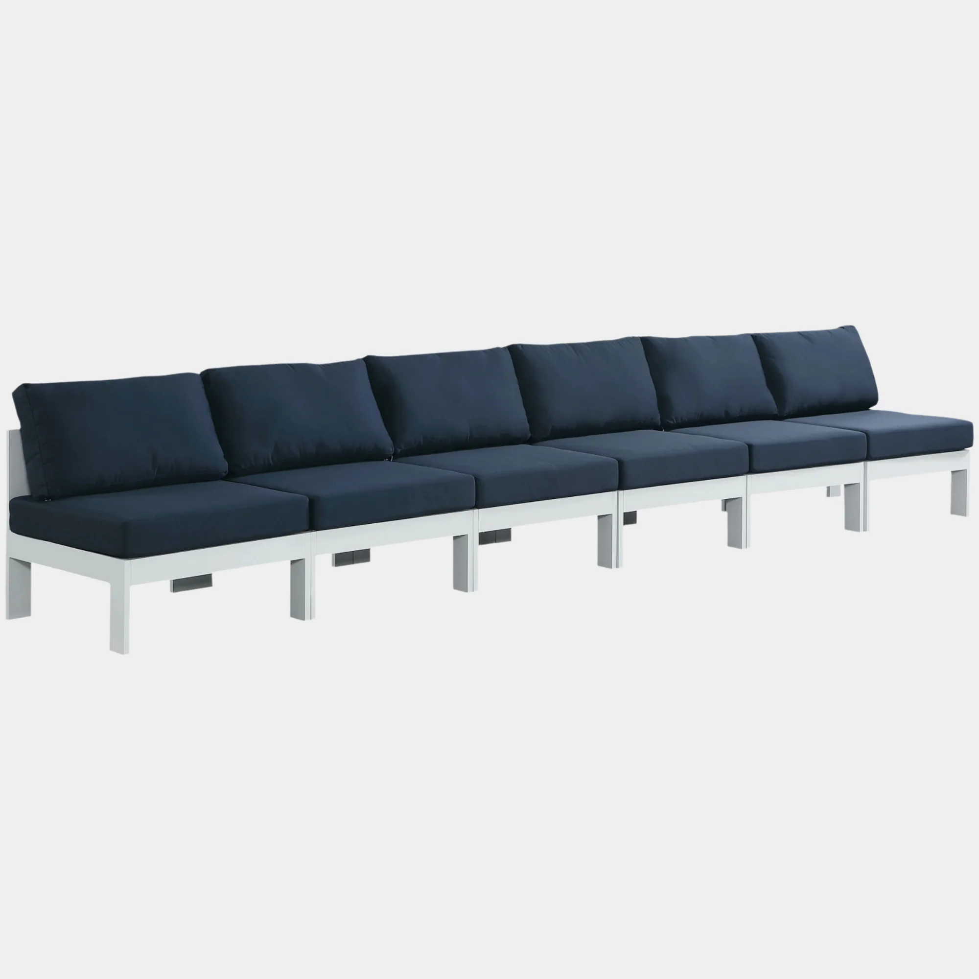 Nizuc Water Resistant Fabric Upholstered Outdoor Patio 6pc. Armless Modular Sofa - Image 19