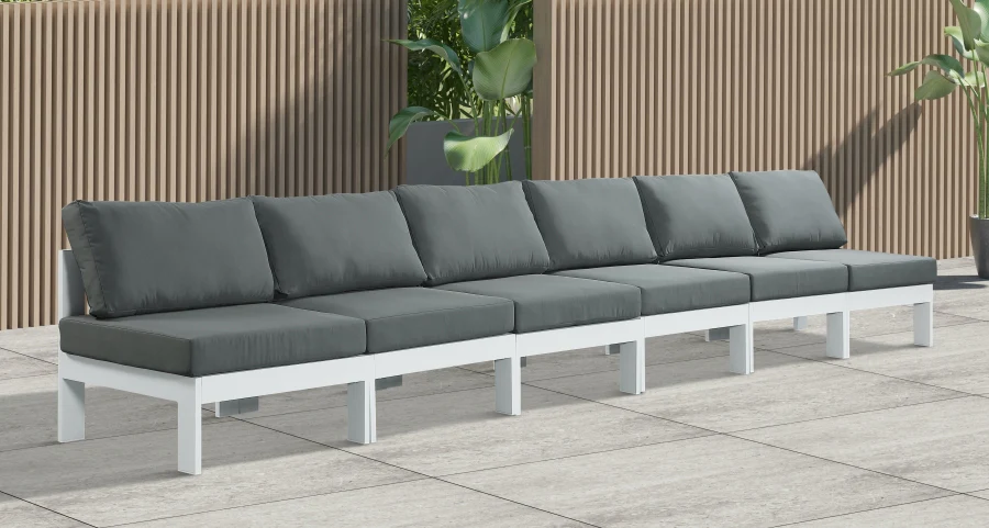 Nizuc Water Resistant Fabric Upholstered Outdoor Patio 6pc. Armless Modular Sofa - Image 2
