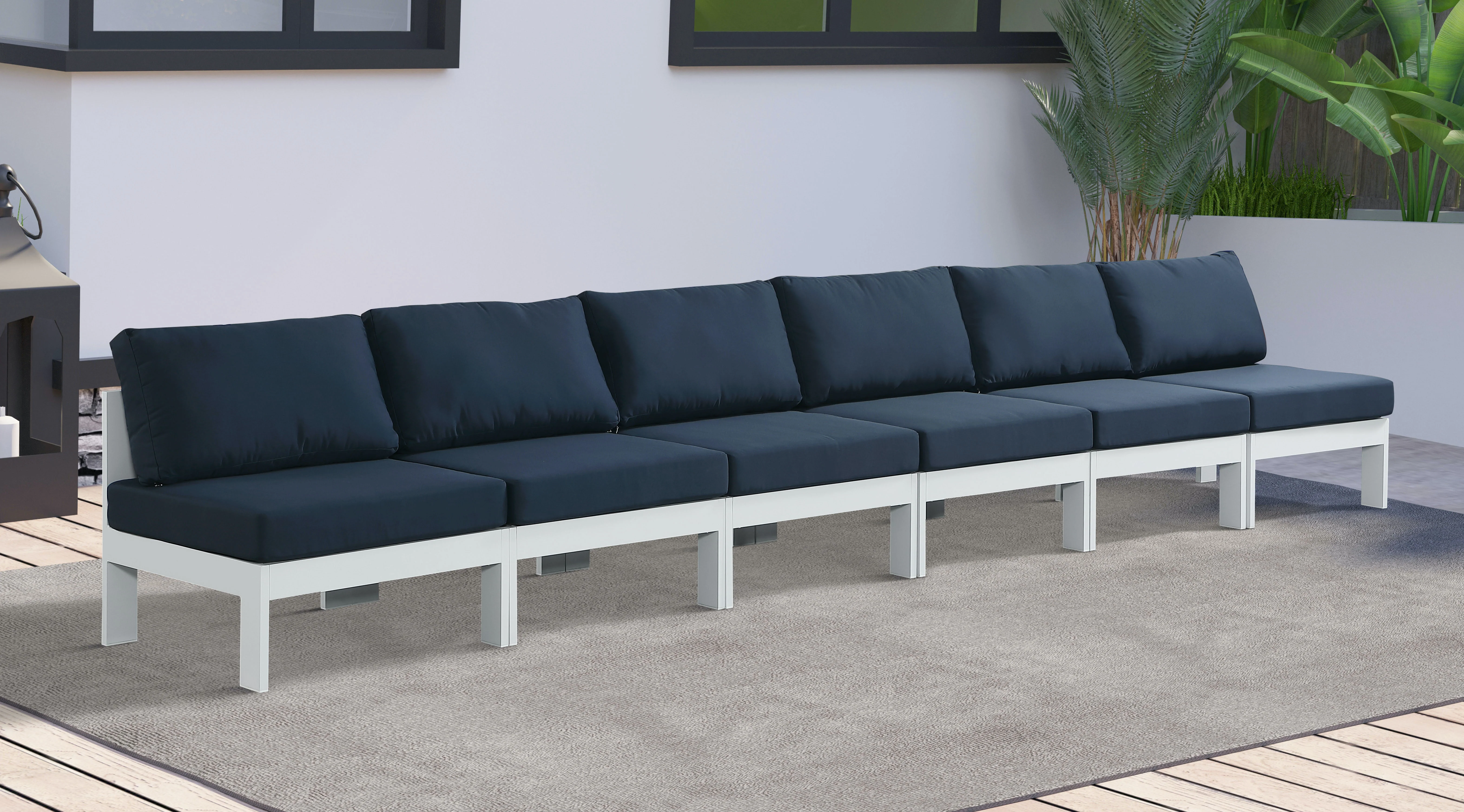 Nizuc Water Resistant Fabric Upholstered Outdoor Patio 6pc. Armless Modular Sofa - Image 20