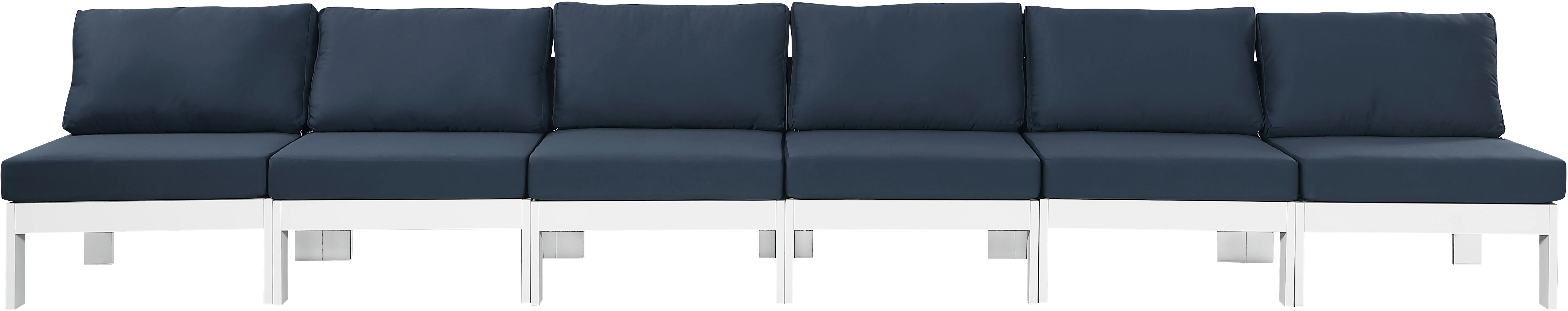 Nizuc Water Resistant Fabric Upholstered Outdoor Patio 6pc. Armless Modular Sofa - Image 23
