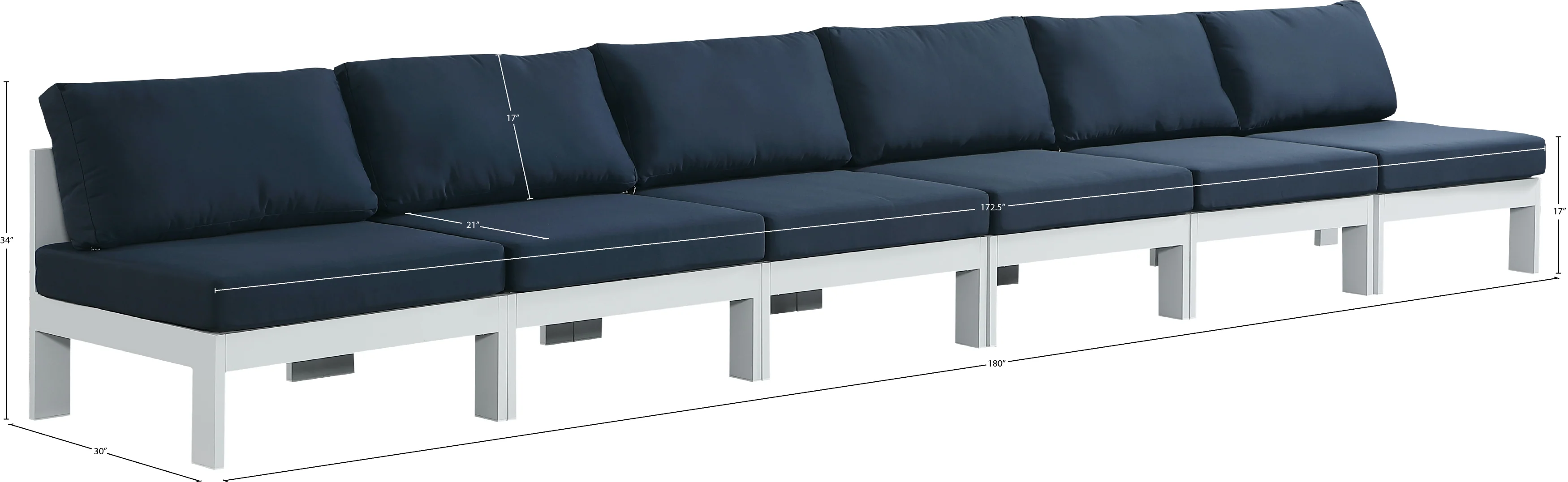 Nizuc Water Resistant Fabric Upholstered Outdoor Patio 6pc. Armless Modular Sofa - Image 26
