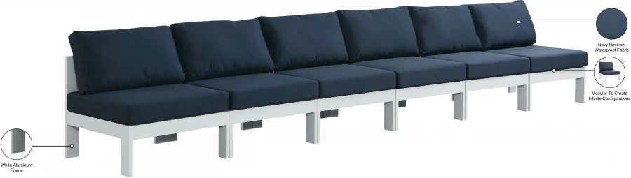Nizuc Water Resistant Fabric Upholstered Outdoor Patio 6pc. Armless Modular Sofa - Image 27