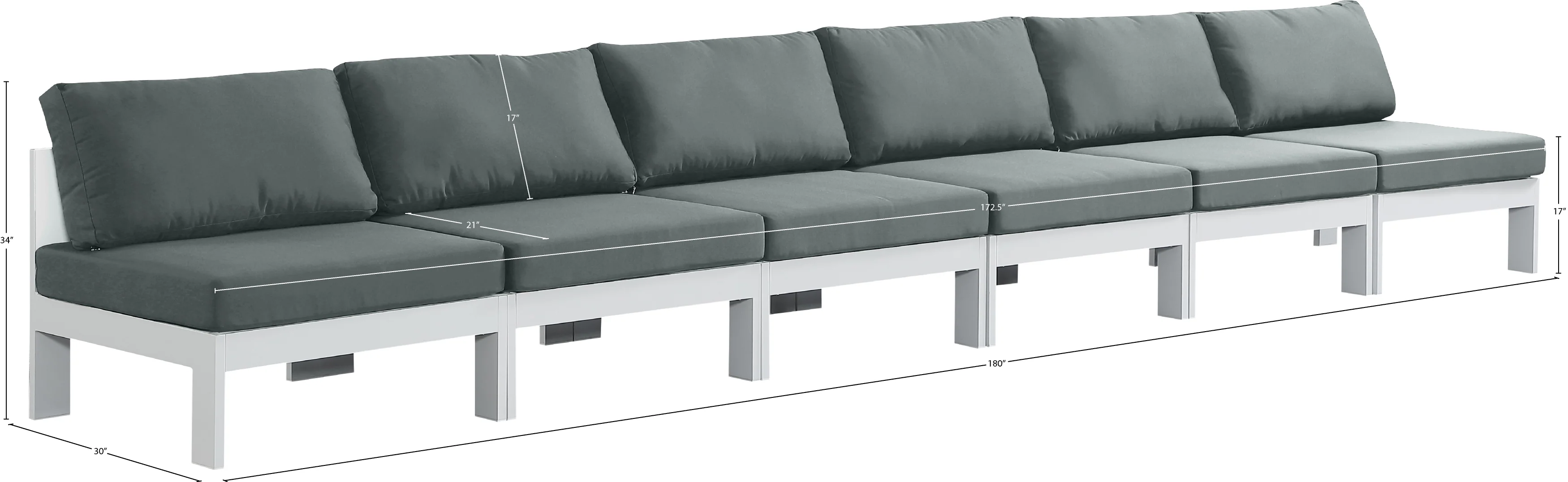 Nizuc Water Resistant Fabric Upholstered Outdoor Patio 6pc. Armless Modular Sofa - Image 8