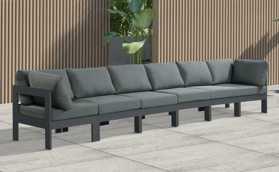 Nizuc Water Resistant Fabric Upholstered Outdoor Patio 6pc. Modular Sofa - Image 2