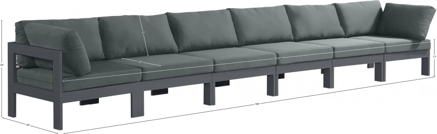 Nizuc Water Resistant Fabric Upholstered Outdoor Patio 6pc. Modular Sofa - Image 8