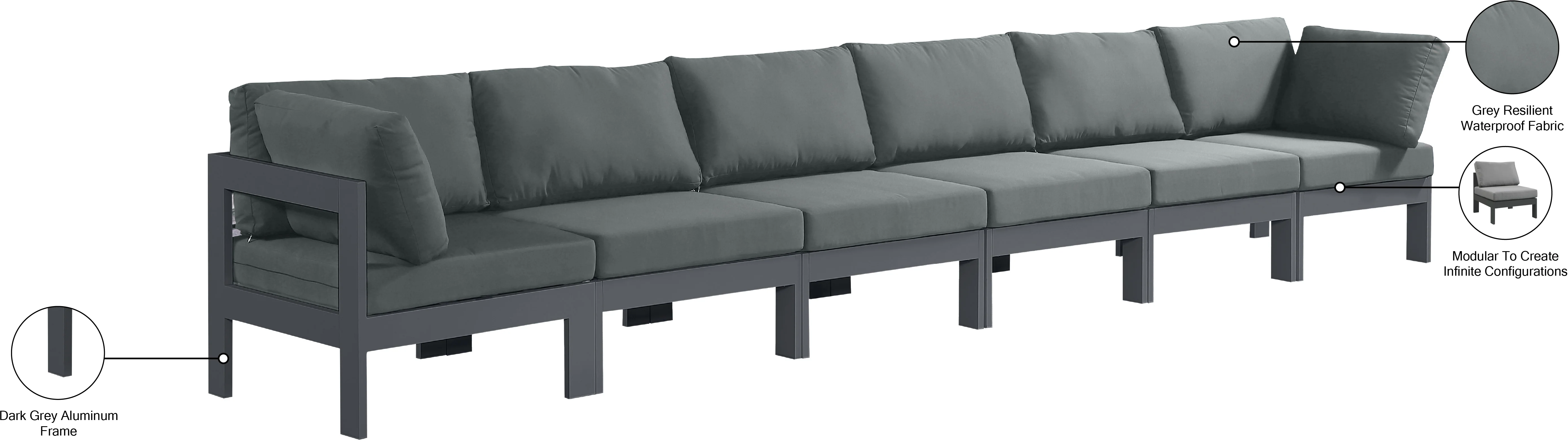 Nizuc Water Resistant Fabric Upholstered Outdoor Patio 6pc. Modular Sofa - Image 9