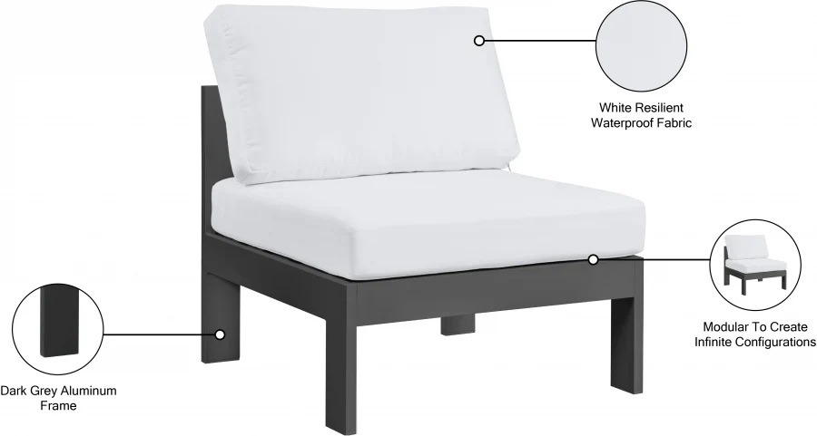 Nizuc Water Resistant Fabric Upholstered Outdoor Patio Modular Armless Chair - Image 18