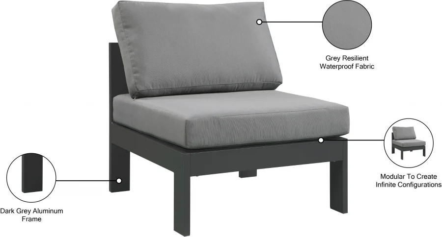 Nizuc Water Resistant Fabric Upholstered Outdoor Patio Modular Armless Chair - Image 9