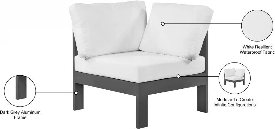 Nizuc Water Resistant Fabric Upholstered Outdoor Patio Modular Corner Chair - Image 16