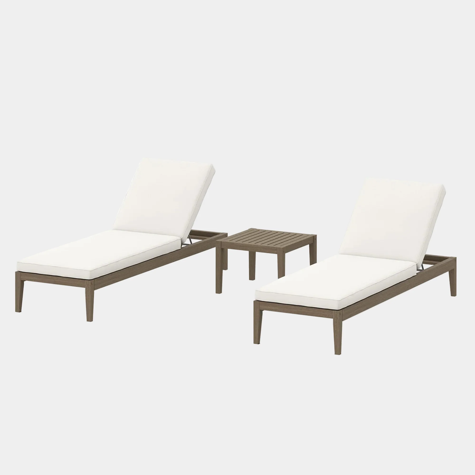 Northlake 3-Piece Outdoor Teak Wood Furniture Set with Chaise Lounges and Side Table