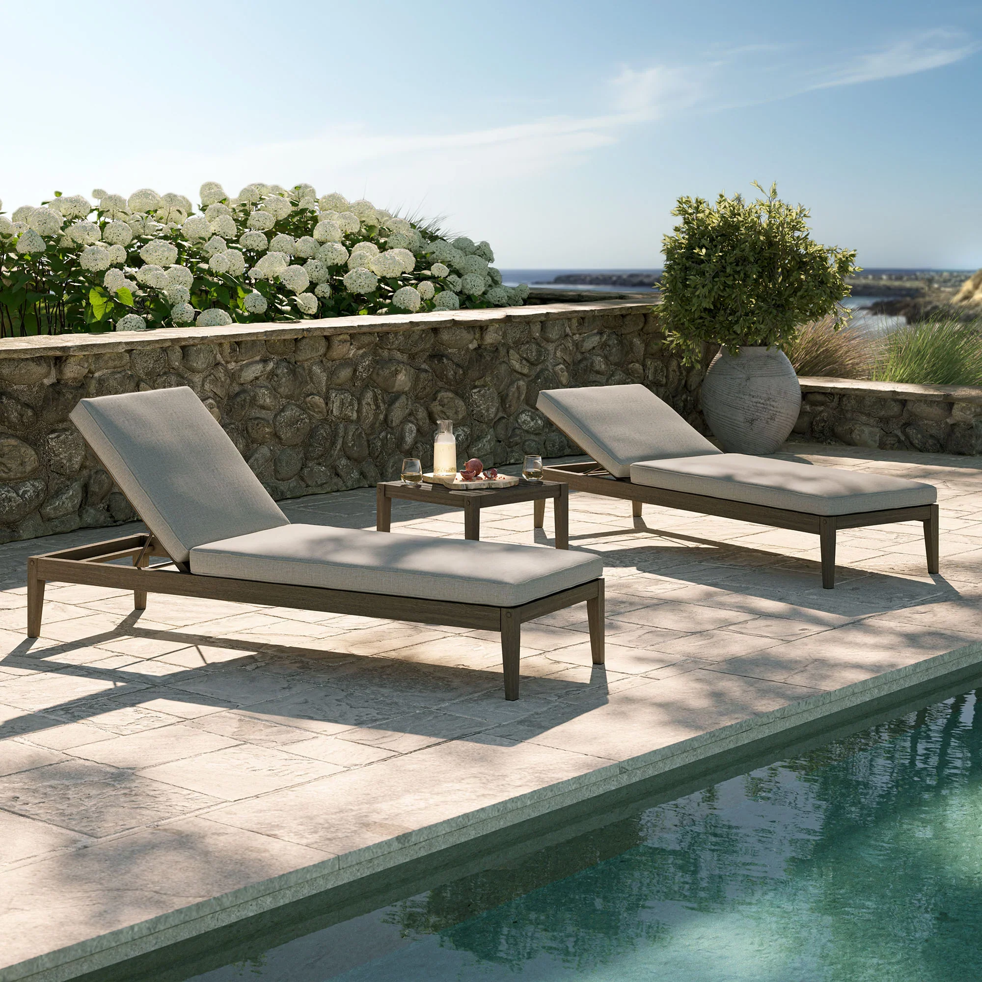 Northlake 3-Piece Outdoor Teak Wood Furniture Set with Chaise Lounges and Side Table - Image 11