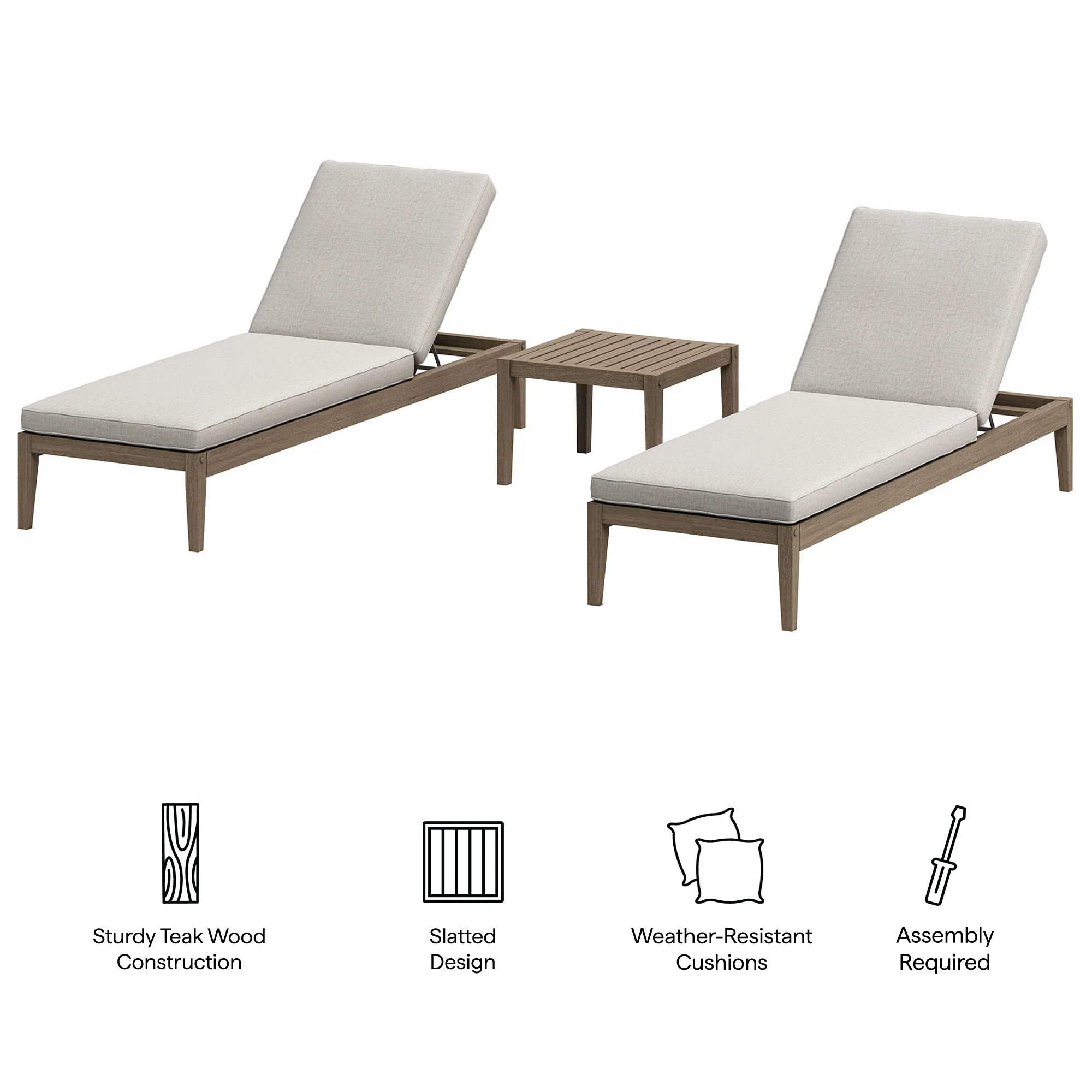 Northlake 3-Piece Outdoor Teak Wood Furniture Set with Chaise Lounges and Side Table - Image 15