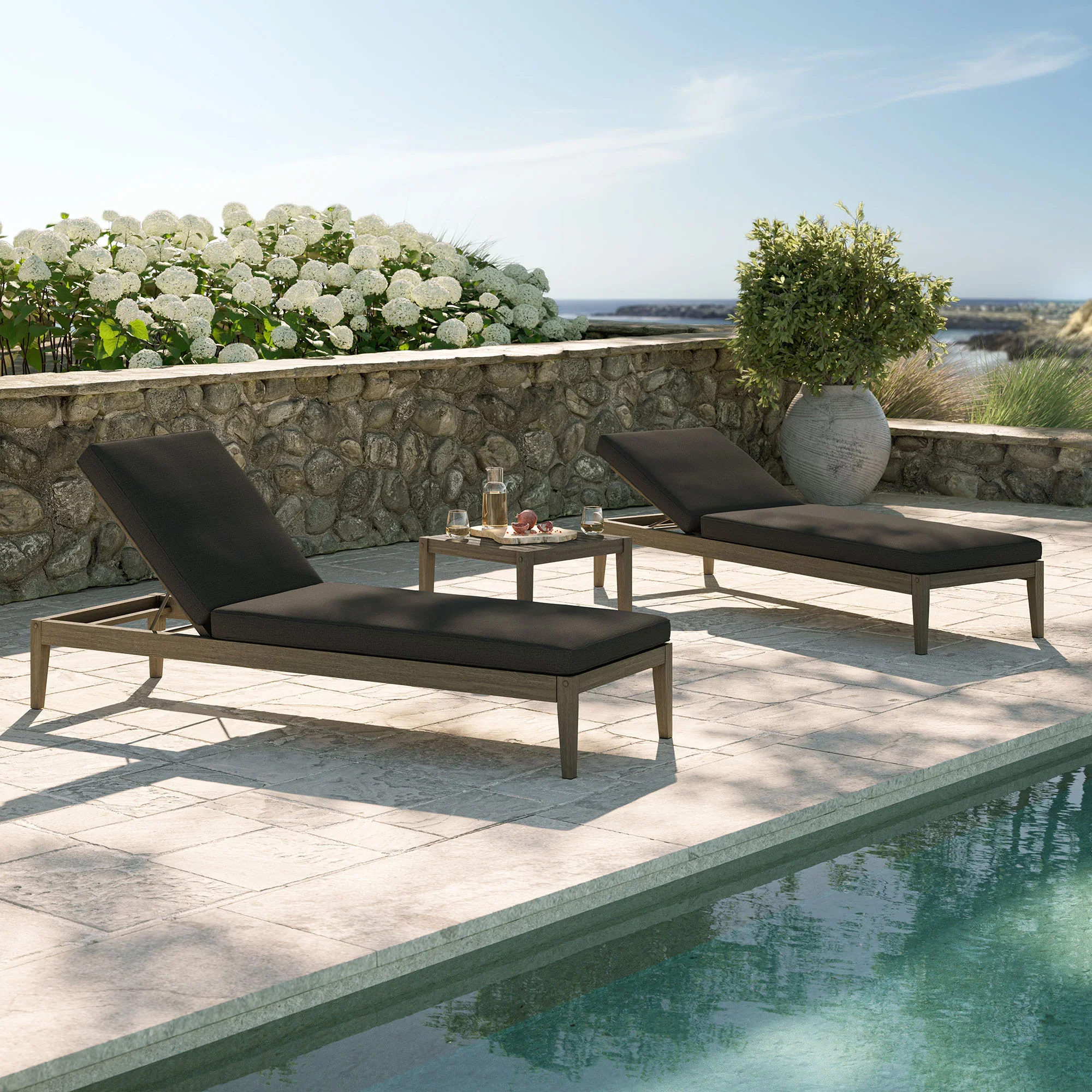 Northlake 3-Piece Outdoor Teak Wood Furniture Set with Chaise Lounges and Side Table - Image 20