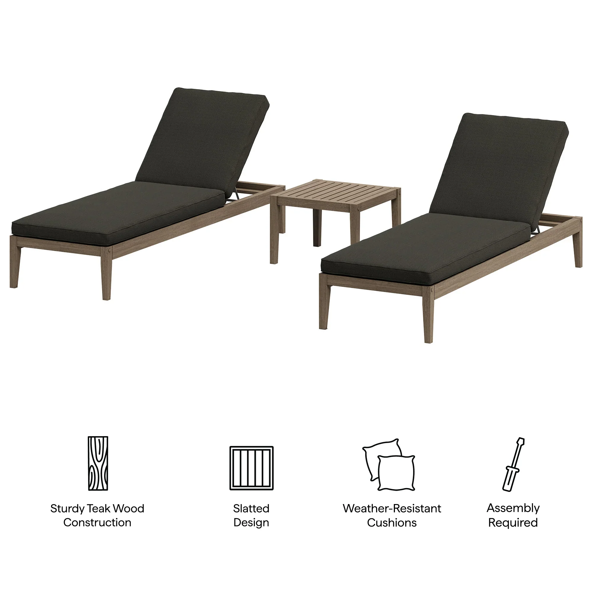 Northlake 3-Piece Outdoor Teak Wood Furniture Set with Chaise Lounges and Side Table - Image 24