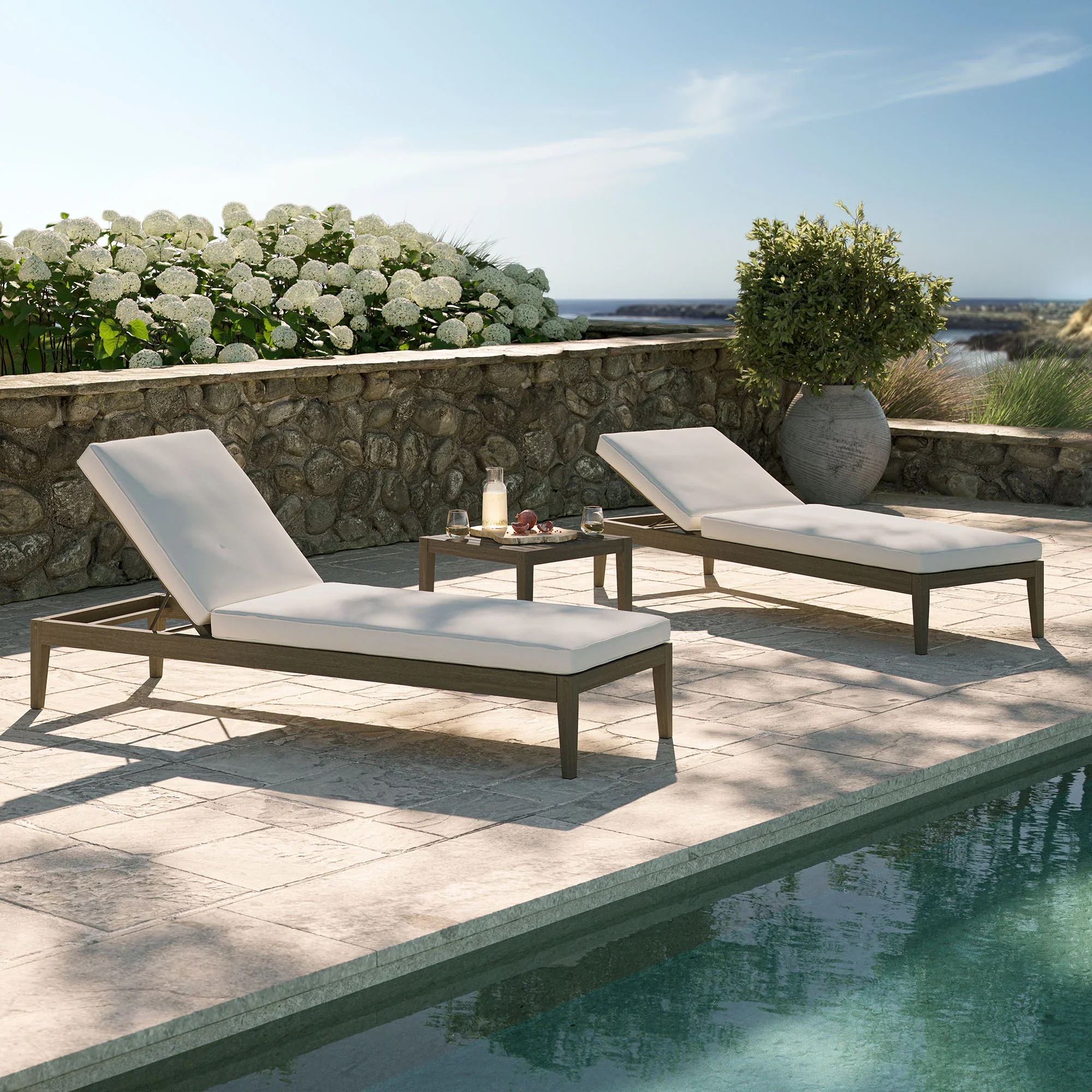 Northlake 3-Piece Outdoor Teak Wood Furniture Set with Chaise Lounges and Side Table - Image 3