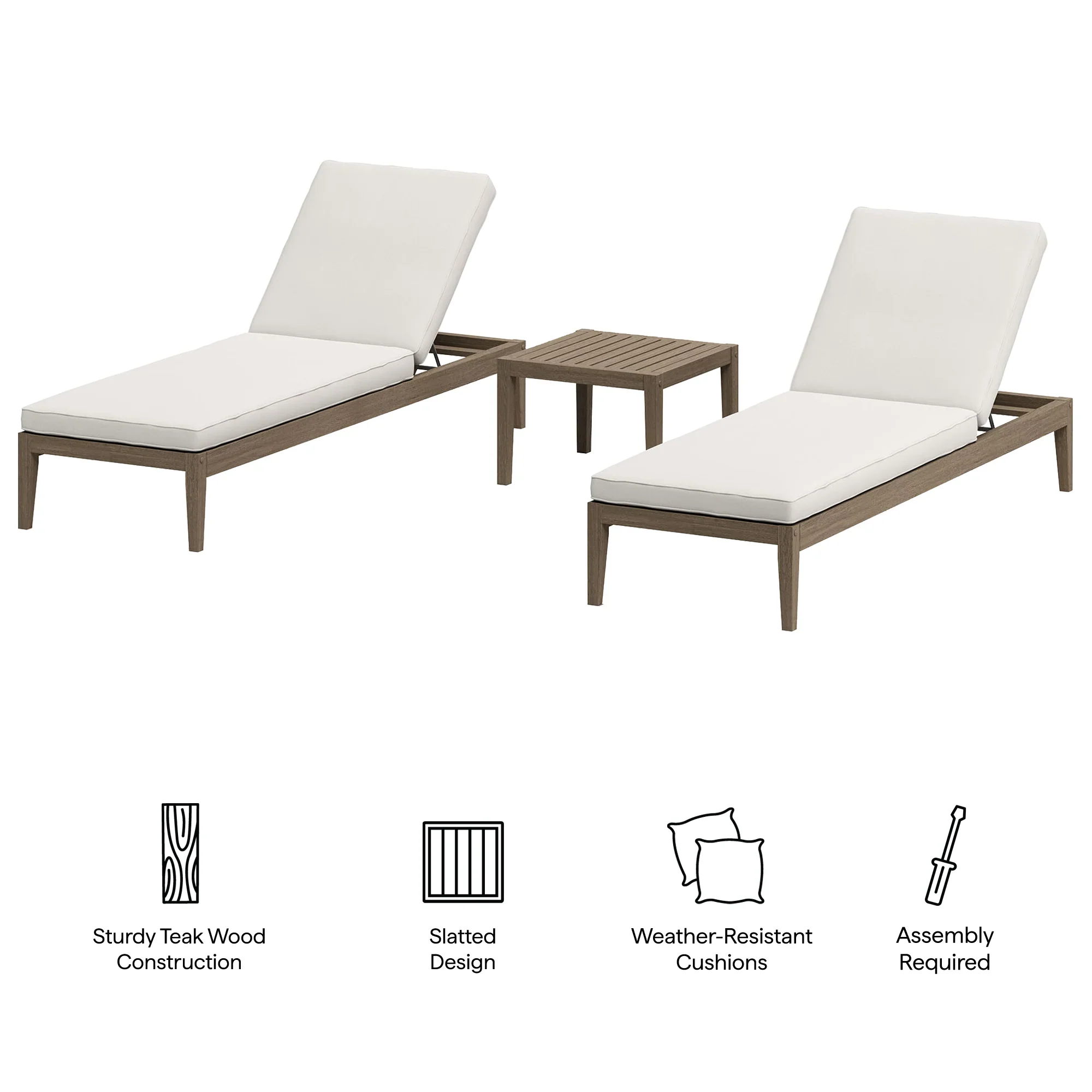 Northlake 3-Piece Outdoor Teak Wood Furniture Set with Chaise Lounges and Side Table - Image 5