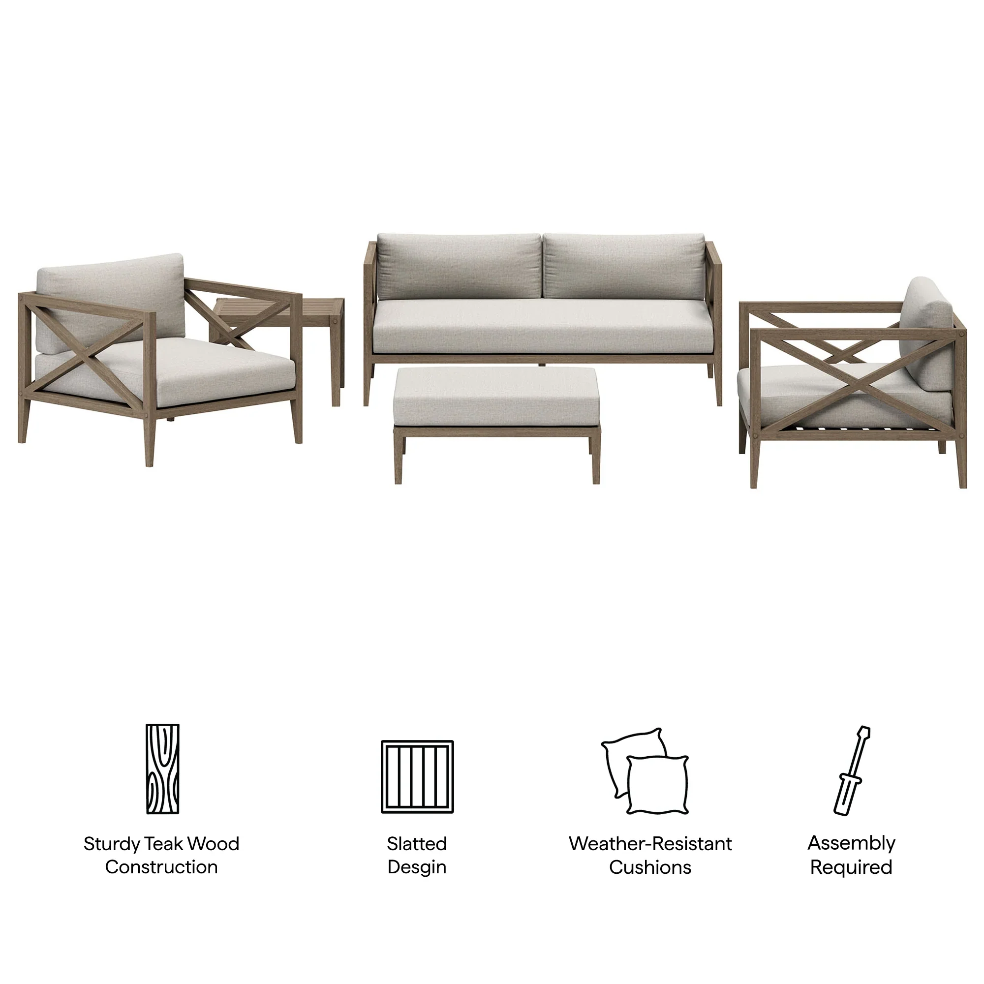 Northlake 5-Piece Outdoor Teak Wood Furniture Set - Image 13
