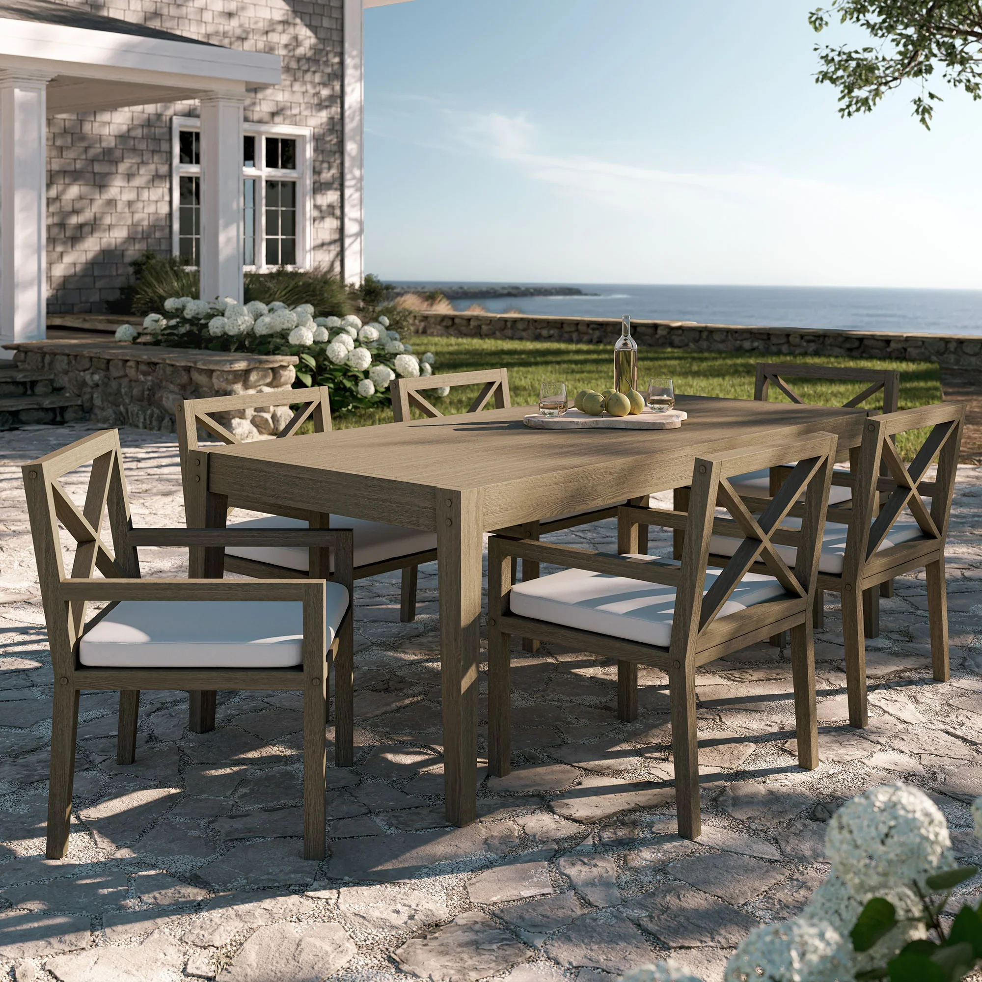 Northlake 7-Piece Outdoor Patio Teak Wood Dining Set in Weathered Gray - Image 6
