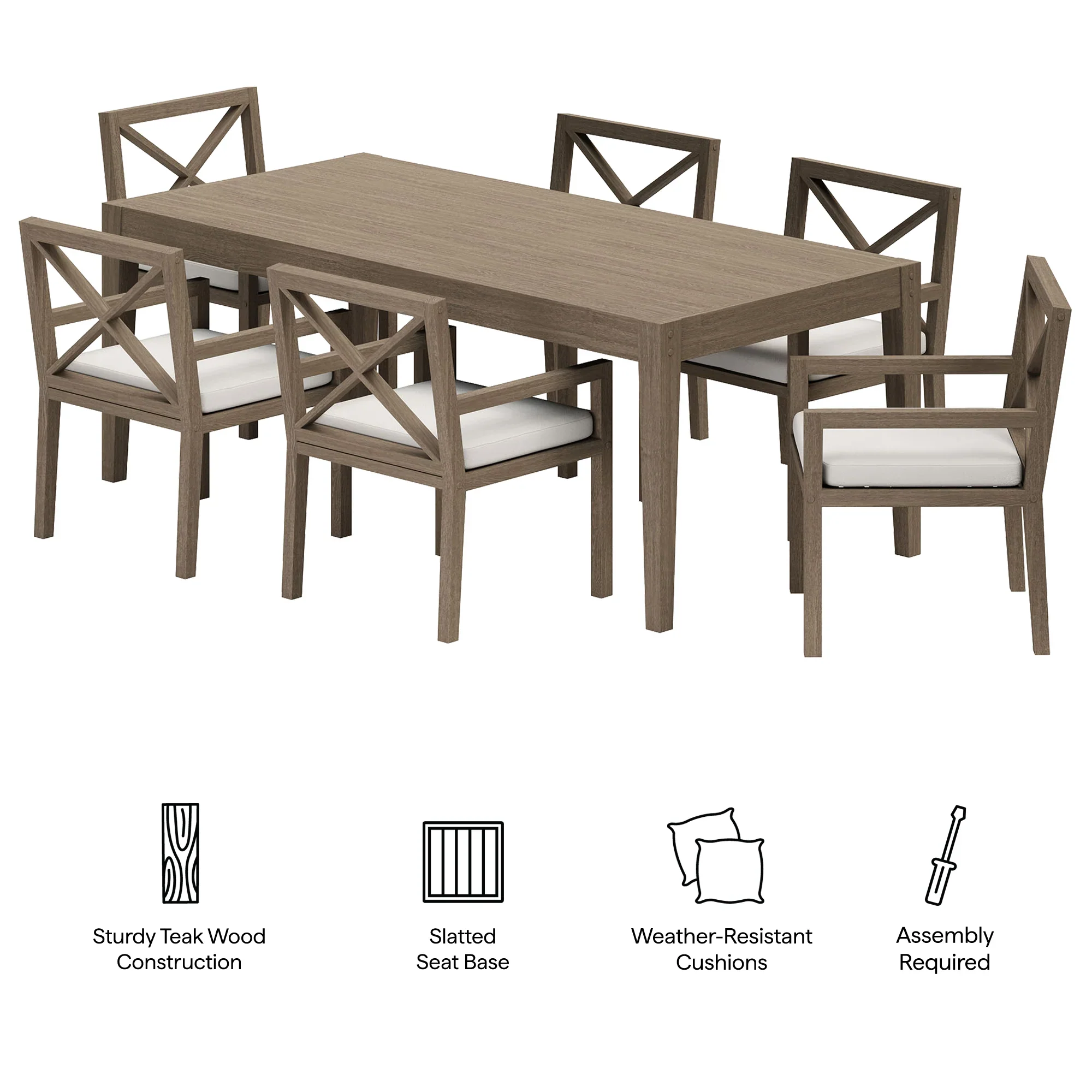 Northlake 7-Piece Outdoor Patio Teak Wood Dining Set in Weathered Gray - Image 9