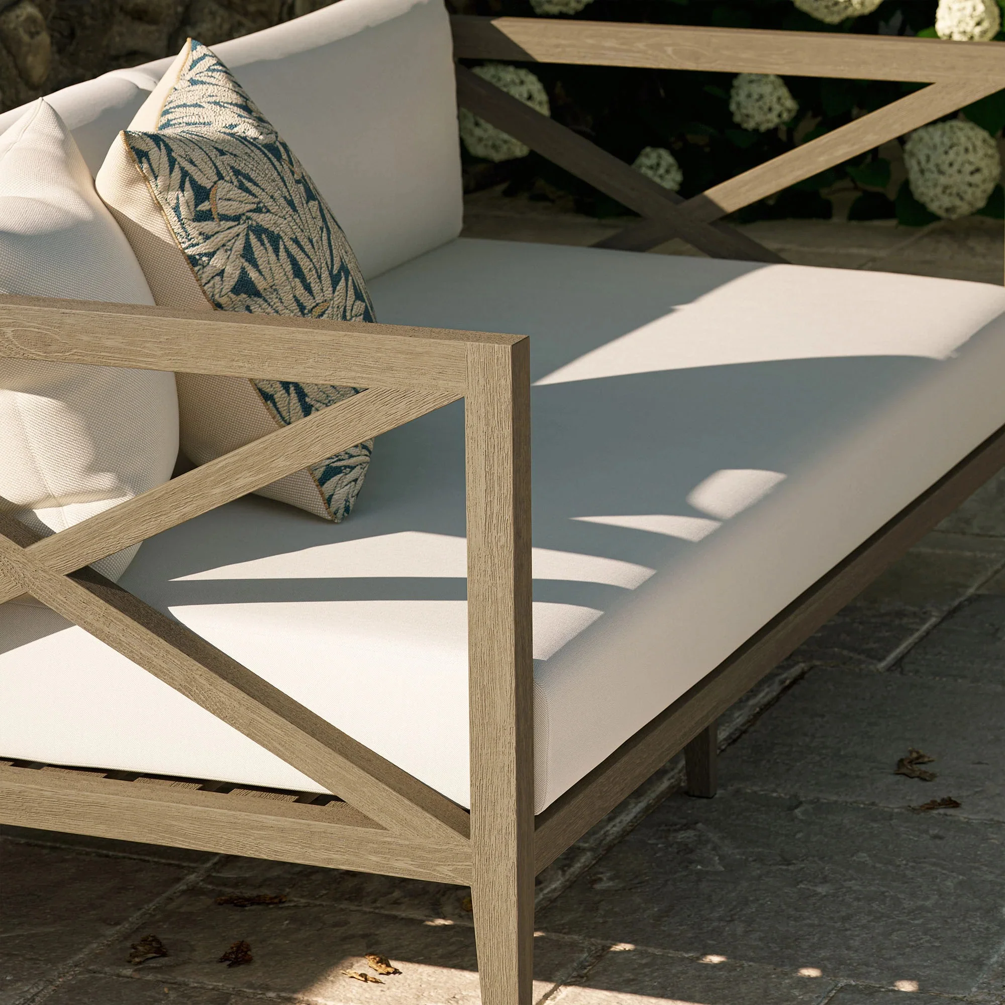 Northlake Outdoor Patio Teak Loveseat in Weathered Gray White - Image 3