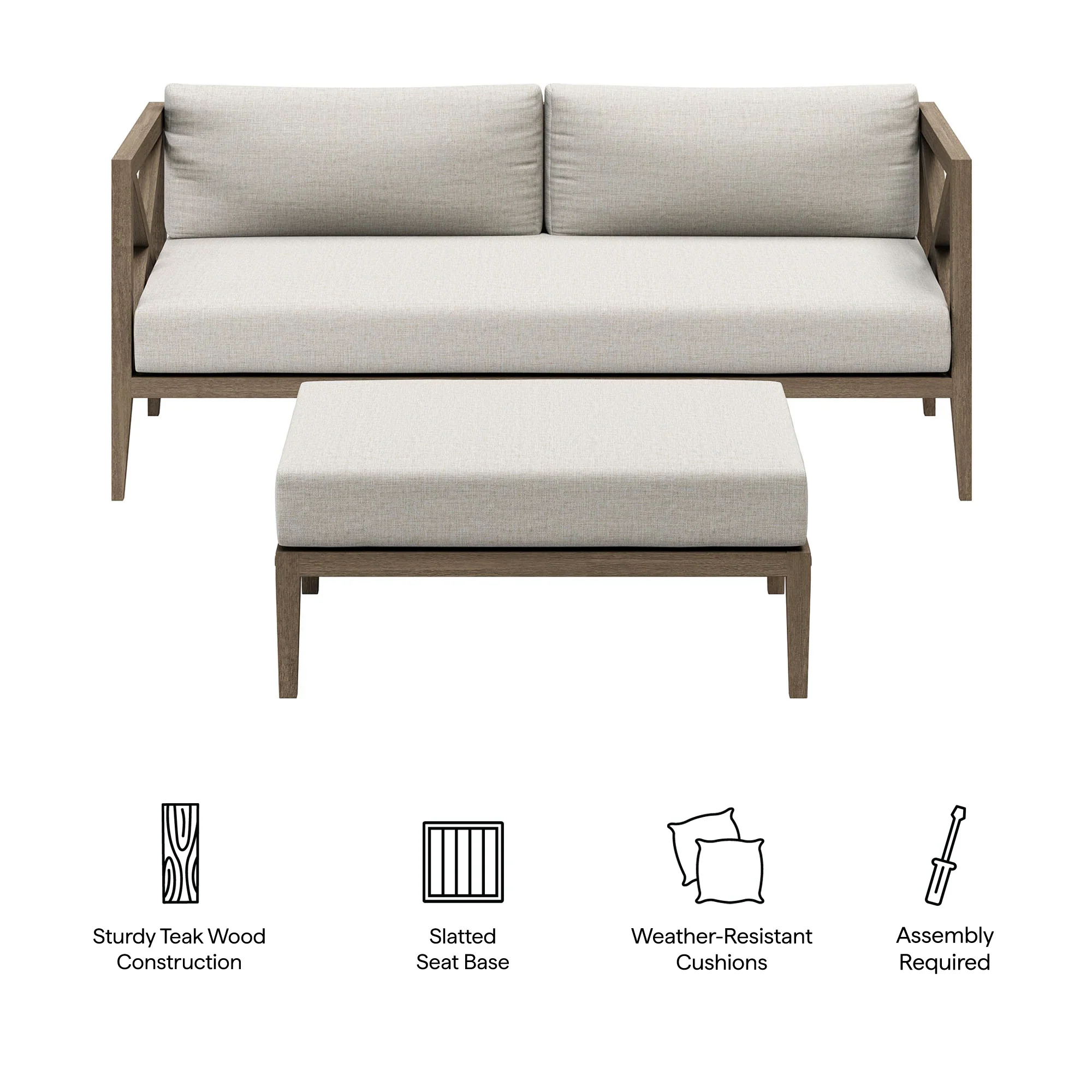 Northlake Outdoor Teak Wood Loveseat and Ottoman Set - Image 18