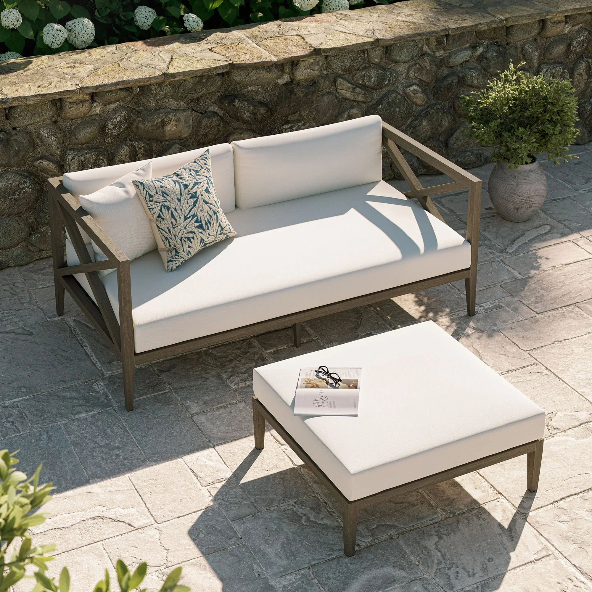 Northlake Outdoor Teak Wood Loveseat and Ottoman Set - Image 2