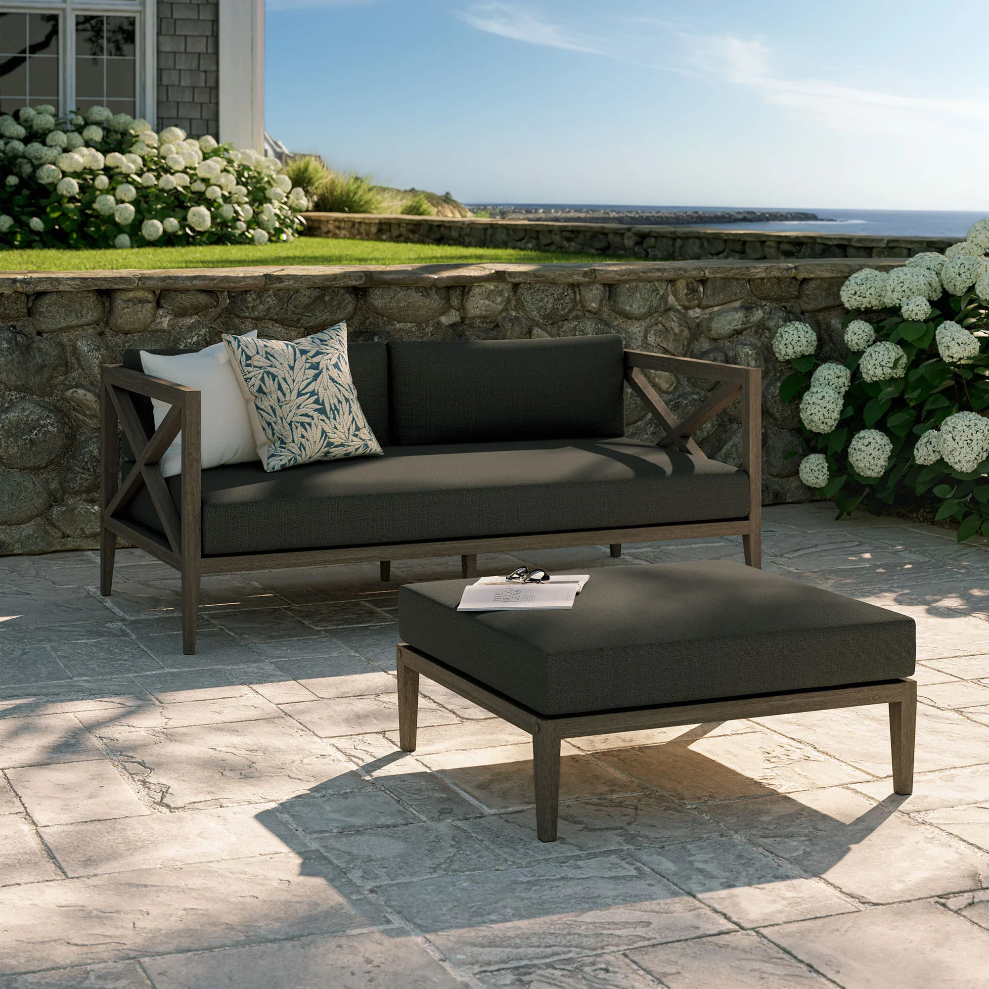 Northlake Outdoor Teak Wood Loveseat and Ottoman Set - Image 22