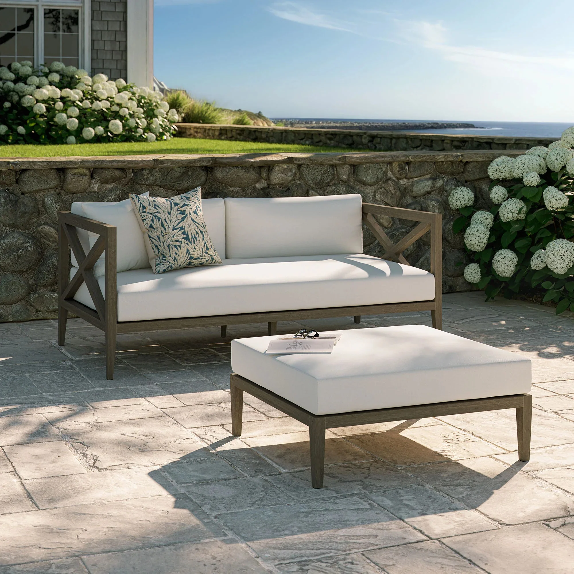 Northlake Outdoor Teak Wood Loveseat and Ottoman Set - Image 3