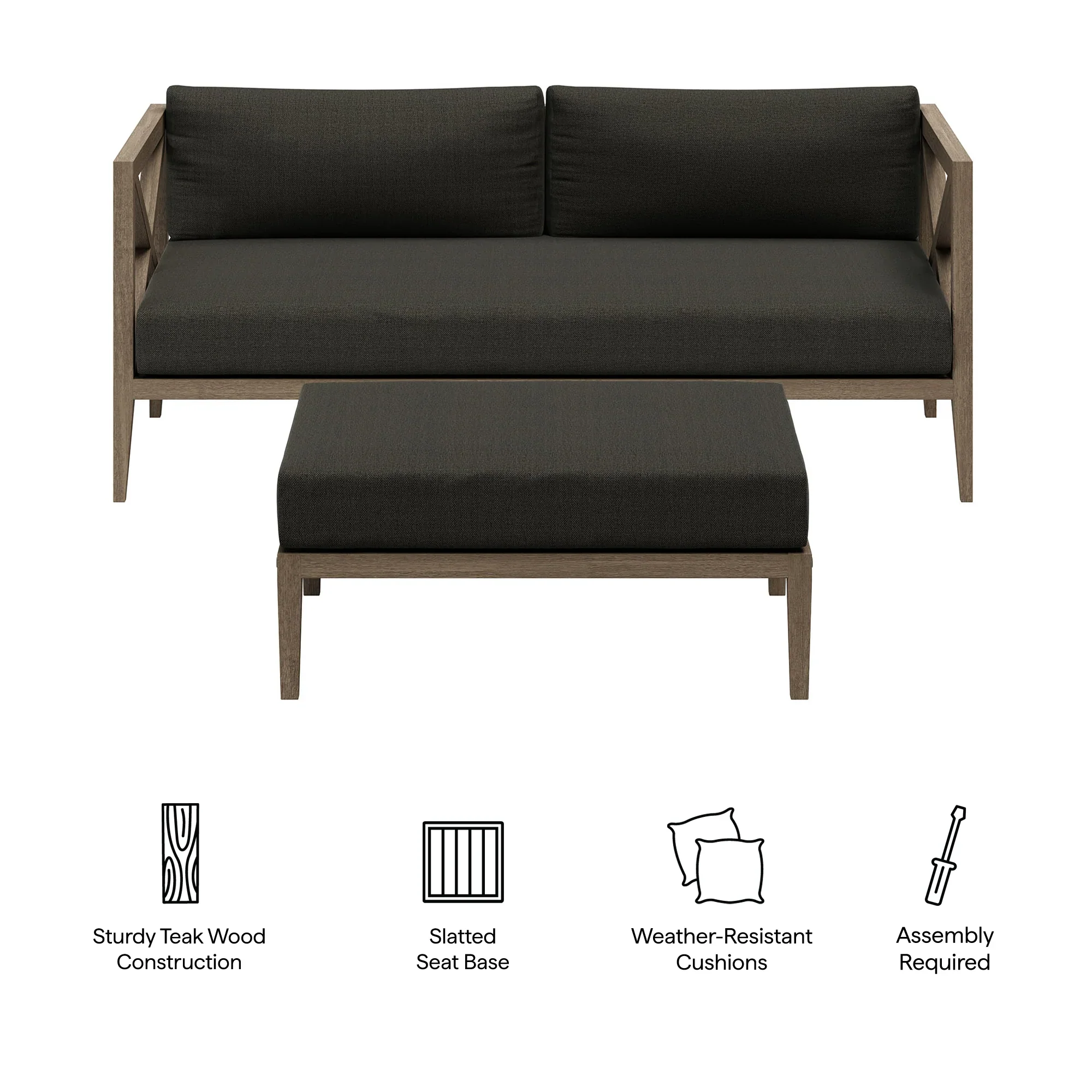 Northlake Outdoor Teak Wood Loveseat and Ottoman Set - Image 31
