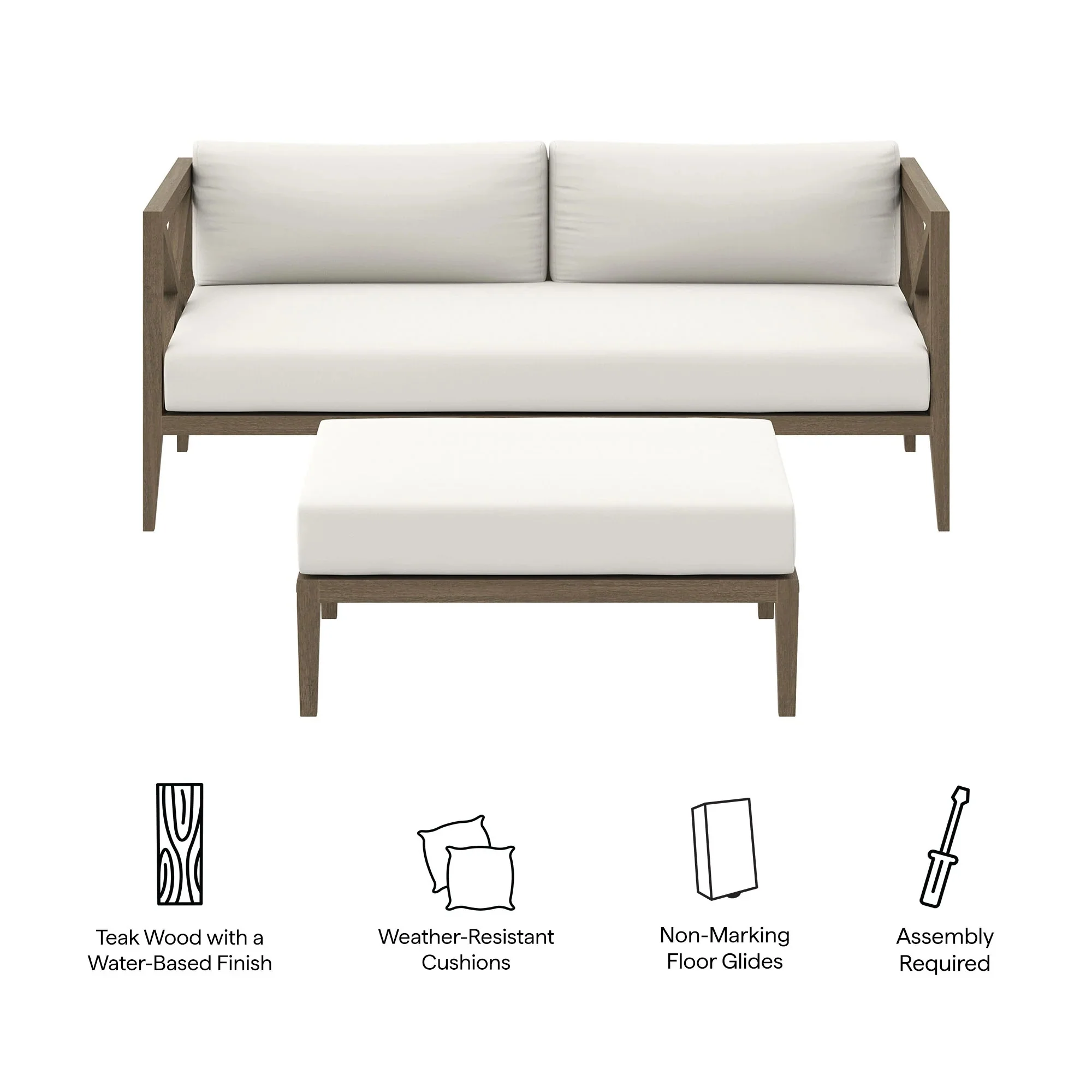 Northlake Outdoor Teak Wood Loveseat and Ottoman Set - Image 5