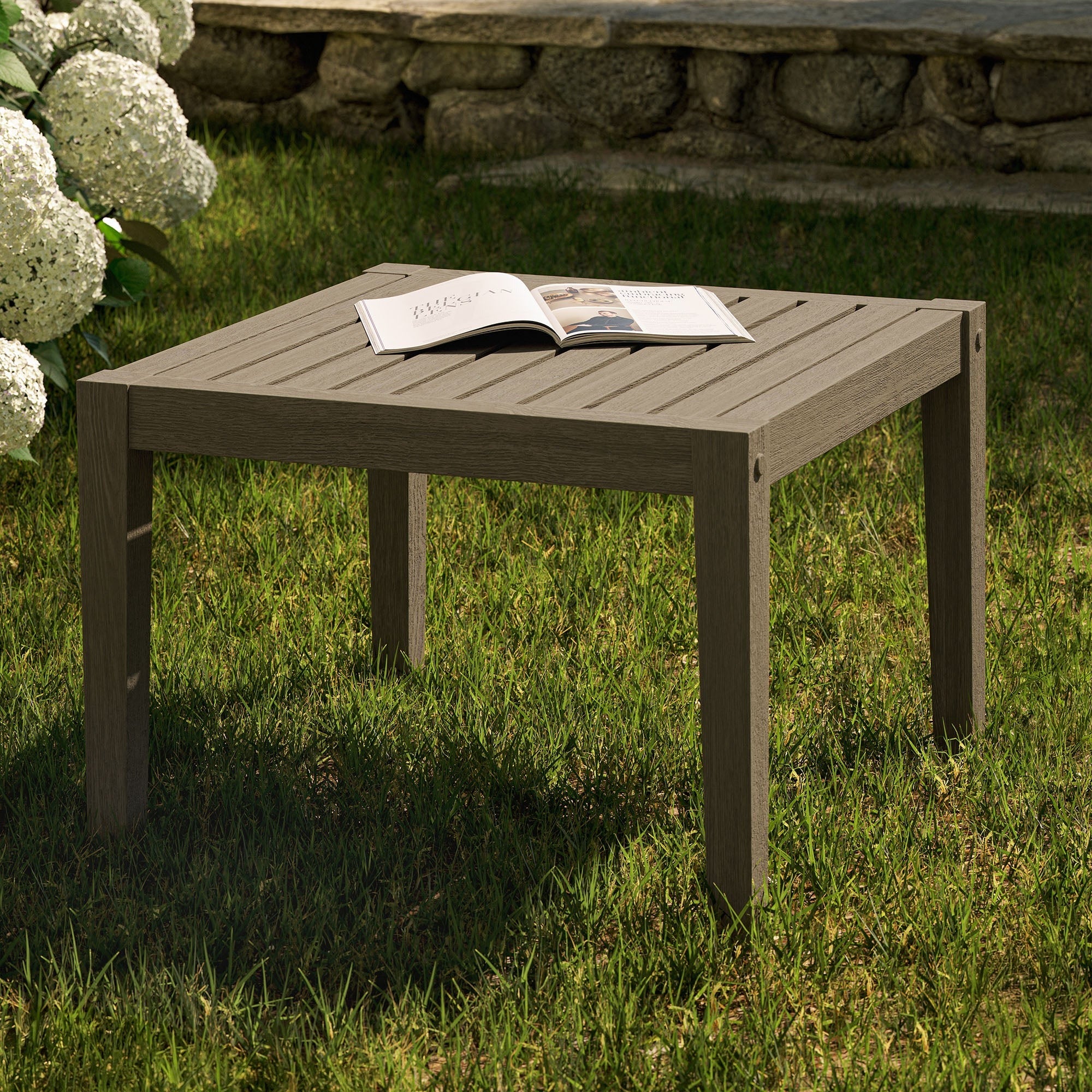 Northlake Square Outdoor Patio Teak Side Table in Weathered Gray - Image 2