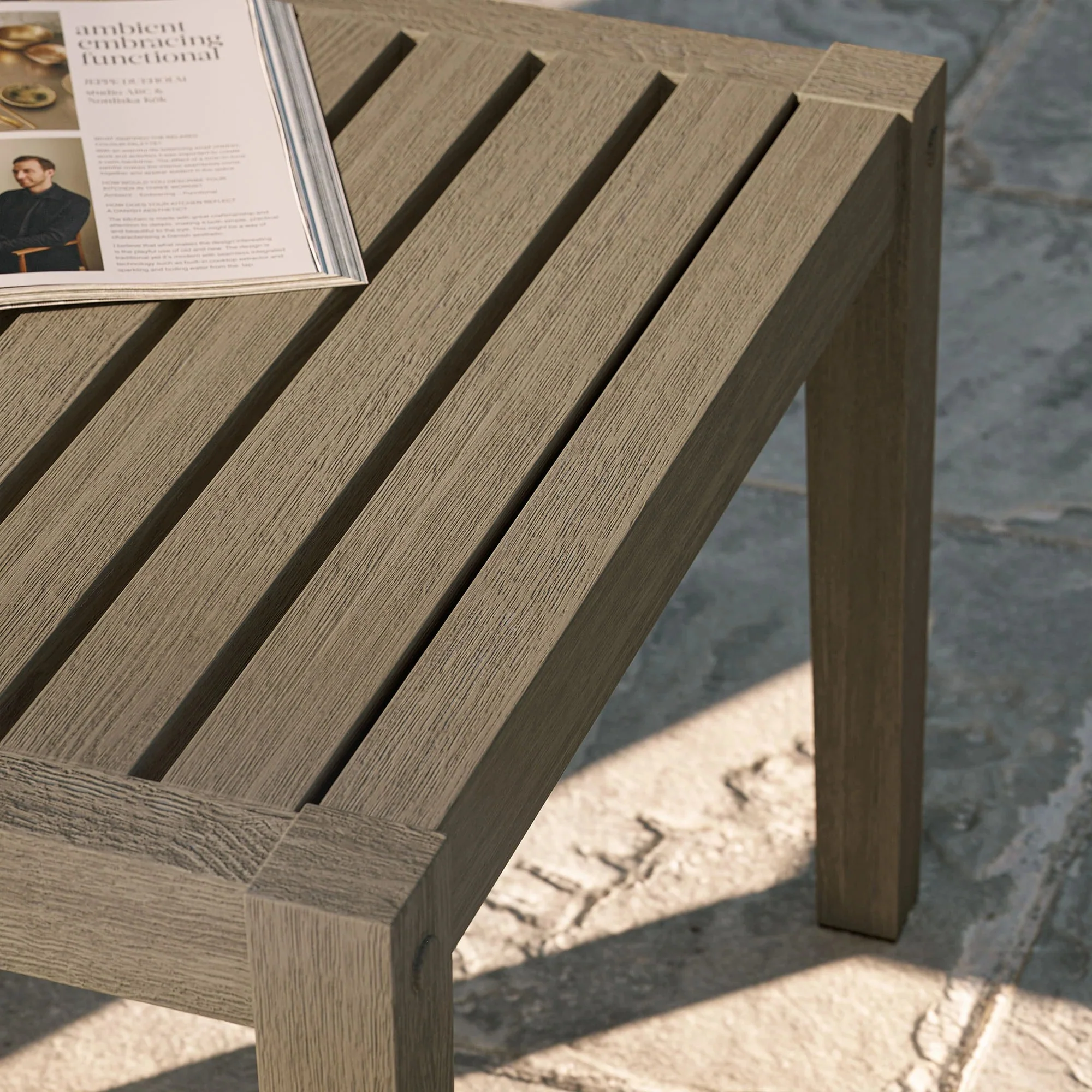 Northlake Square Outdoor Patio Teak Side Table in Weathered Gray - Image 3