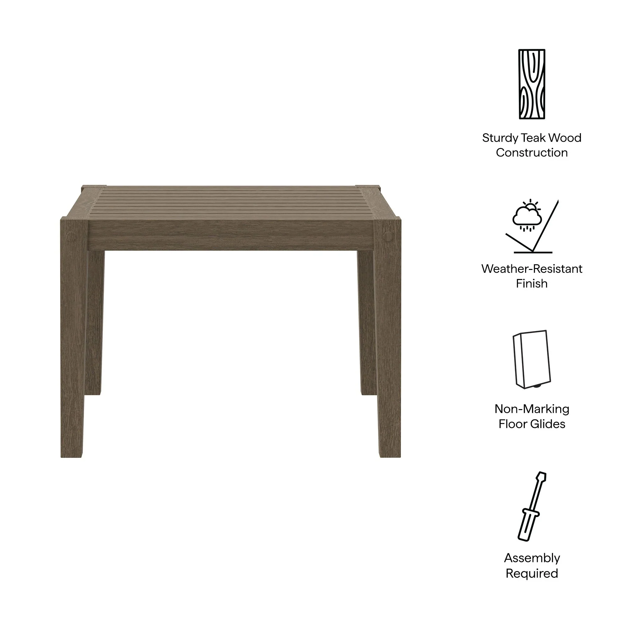 Northlake Square Outdoor Patio Teak Side Table in Weathered Gray - Image 5