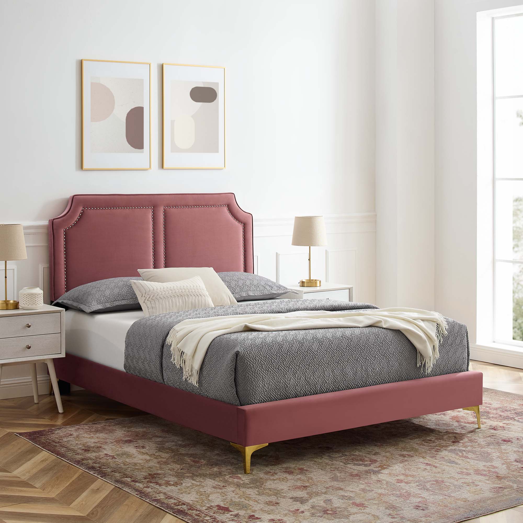 Novi Performance Velvet Bed With Gold Metal Legs - Image 11