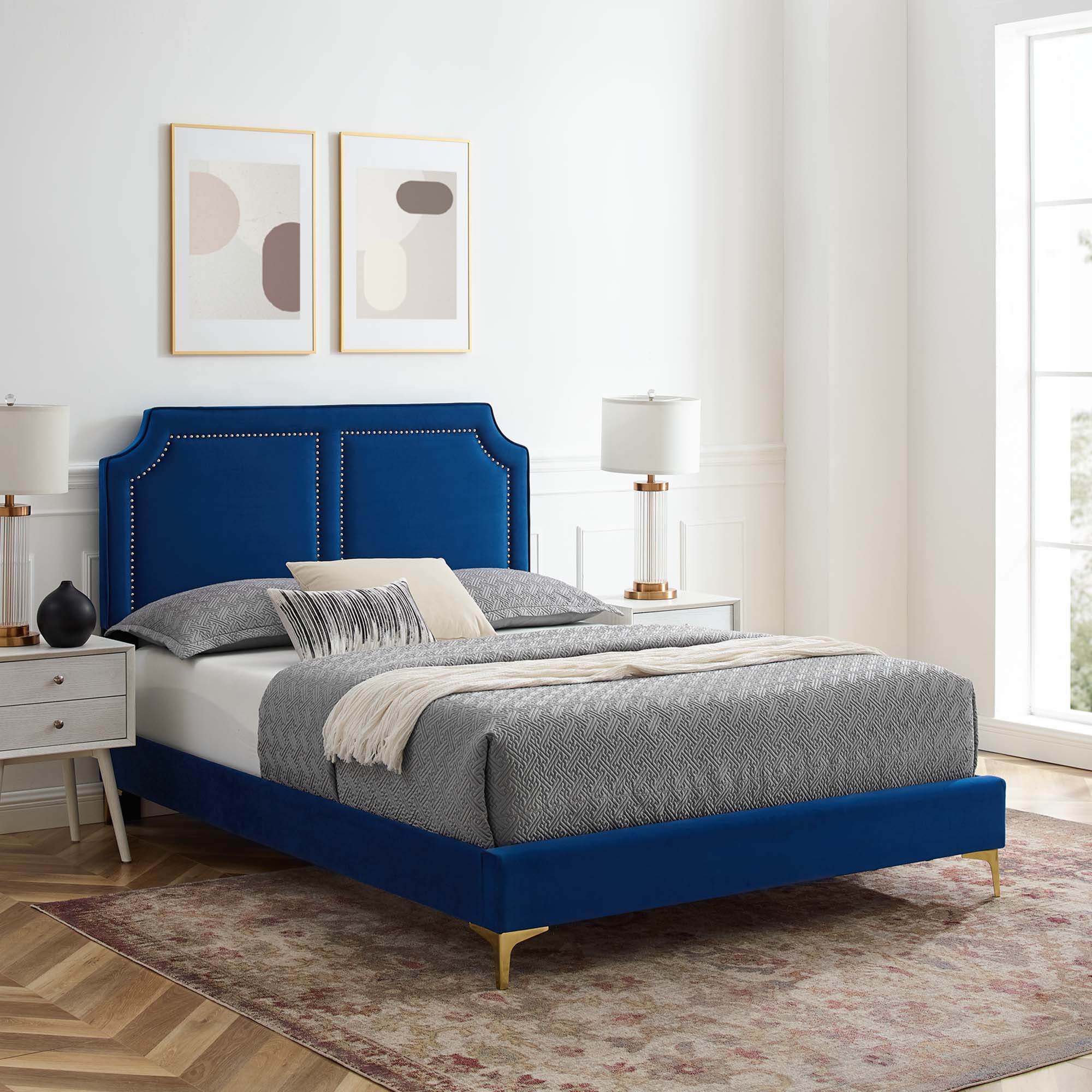 Novi Performance Velvet Bed With Gold Metal Legs - Image 22