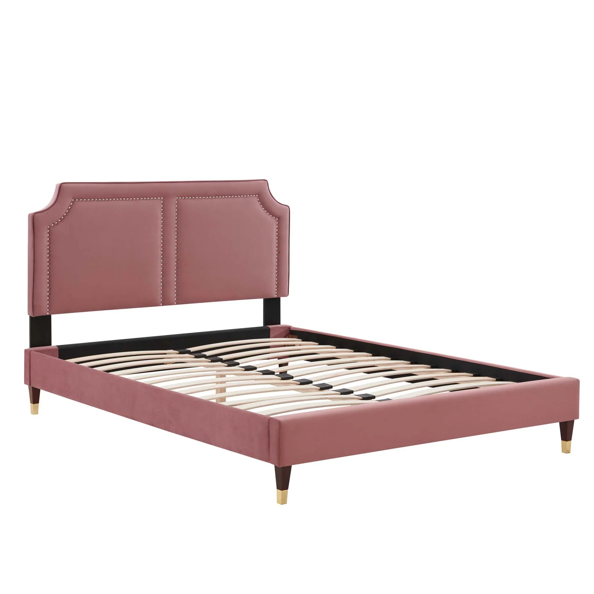 Novi Performance Velvet Bed With Wood and Gold Legs - Image 2