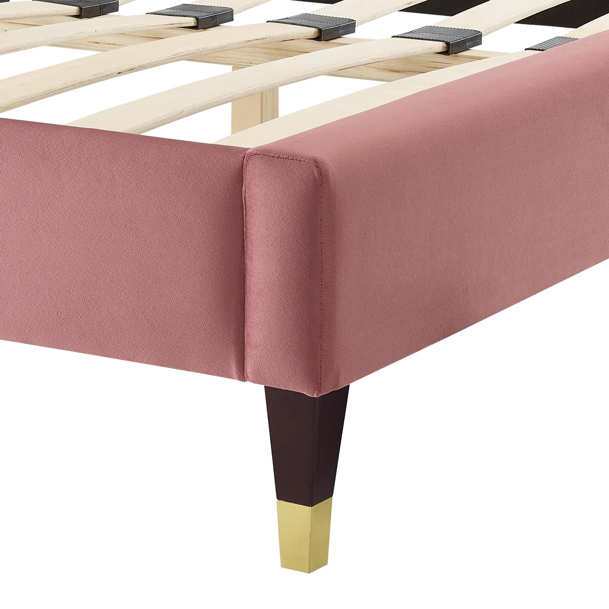Novi Performance Velvet Bed With Wood and Gold Legs - Image 3