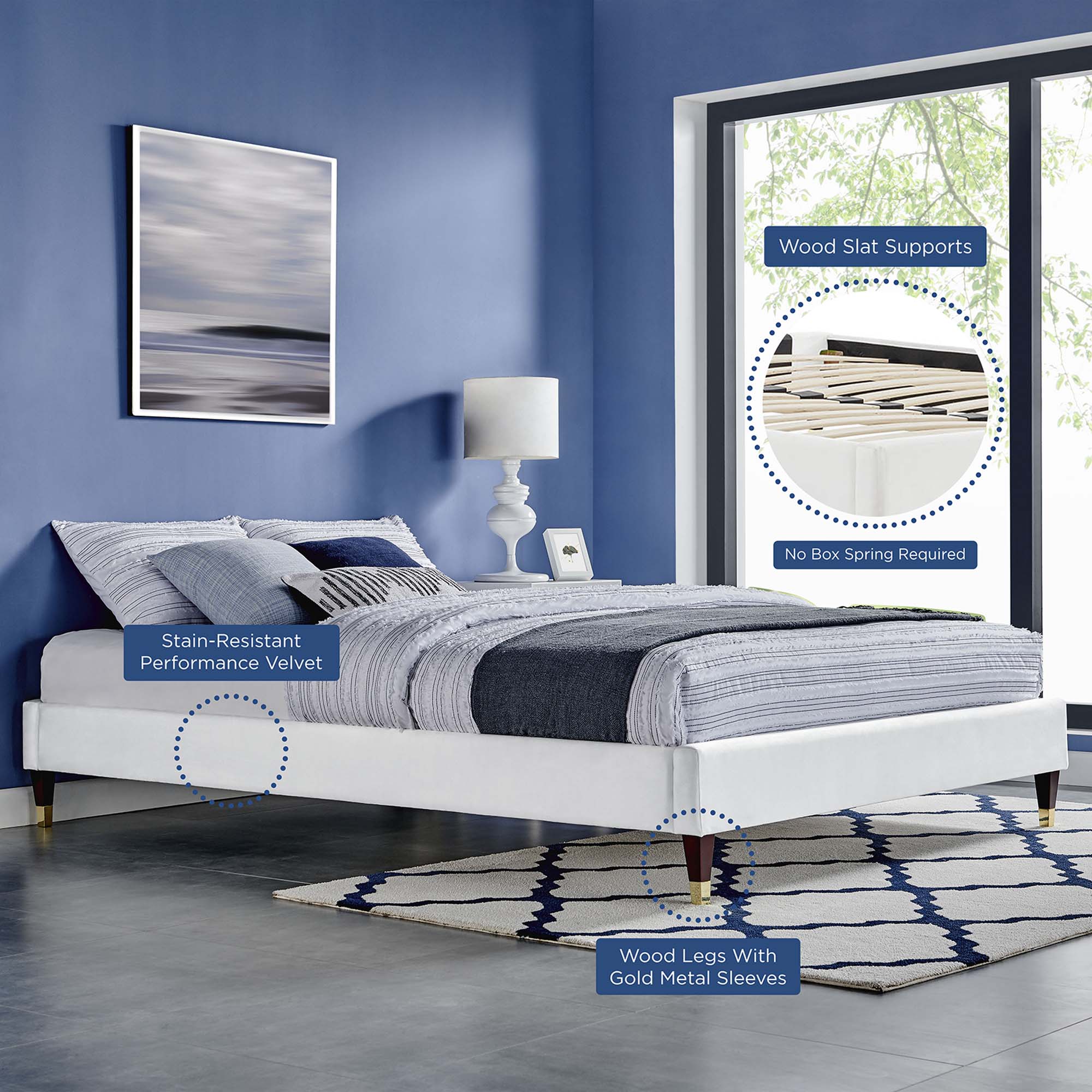 Novi Performance Velvet Bed With Wood and Gold Legs - Image 33