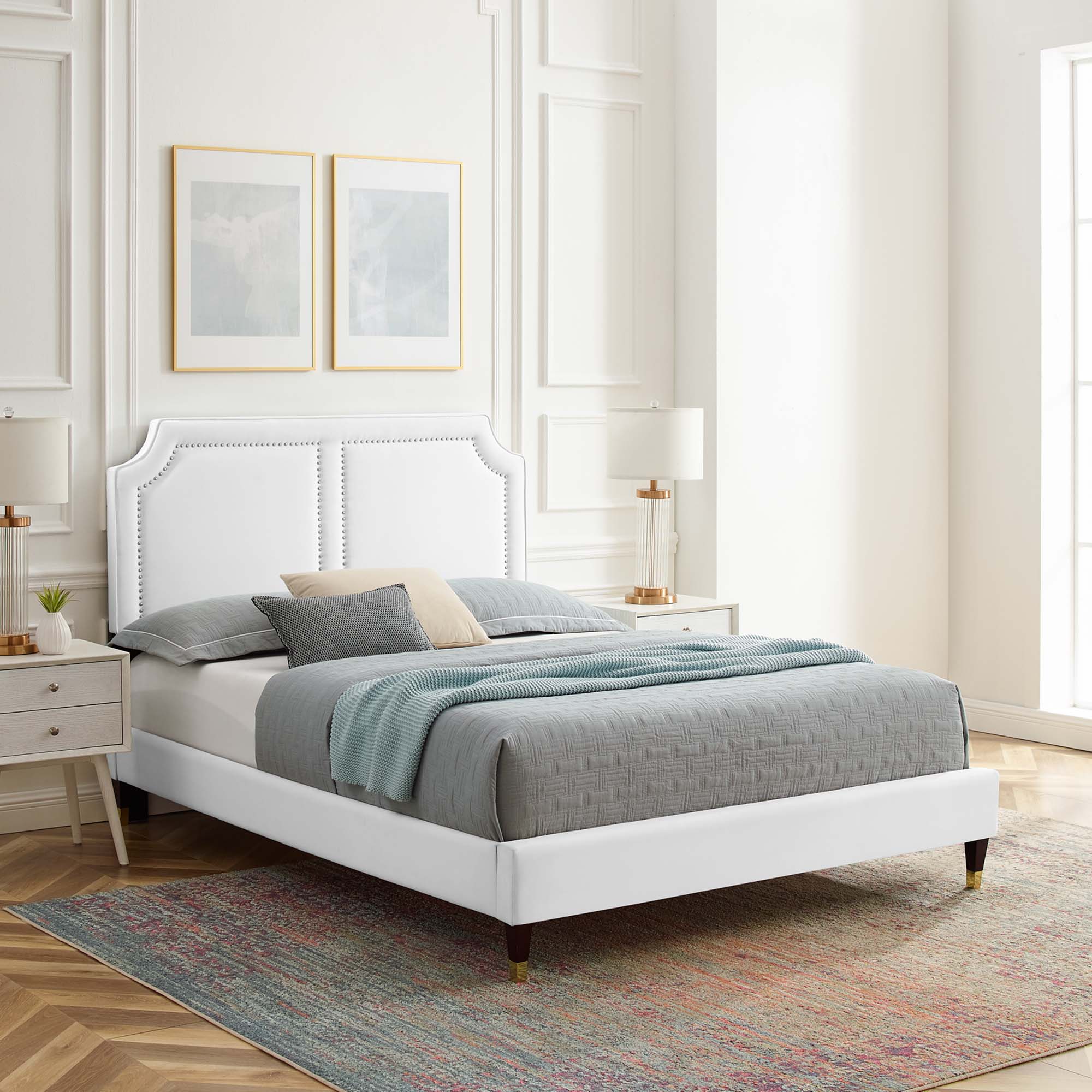 Novi Performance Velvet Bed With Wood and Gold Legs - Image 34