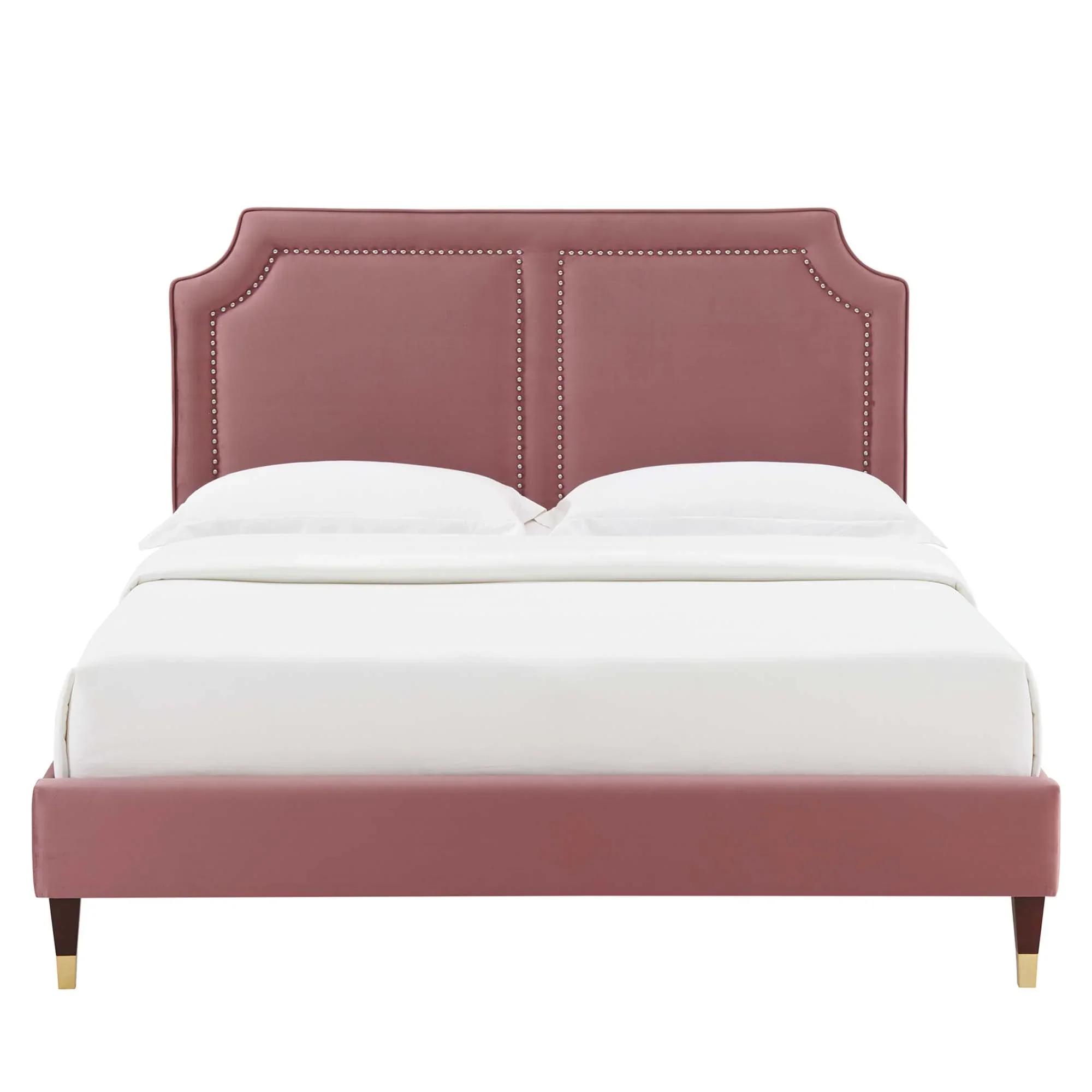 Novi Performance Velvet Bed With Wood and Gold Legs - Image 8