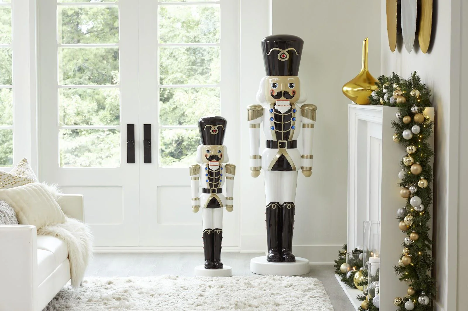 Nutcracker Soldier Sculpture 4ft, Black, White, and Gold - Image 8