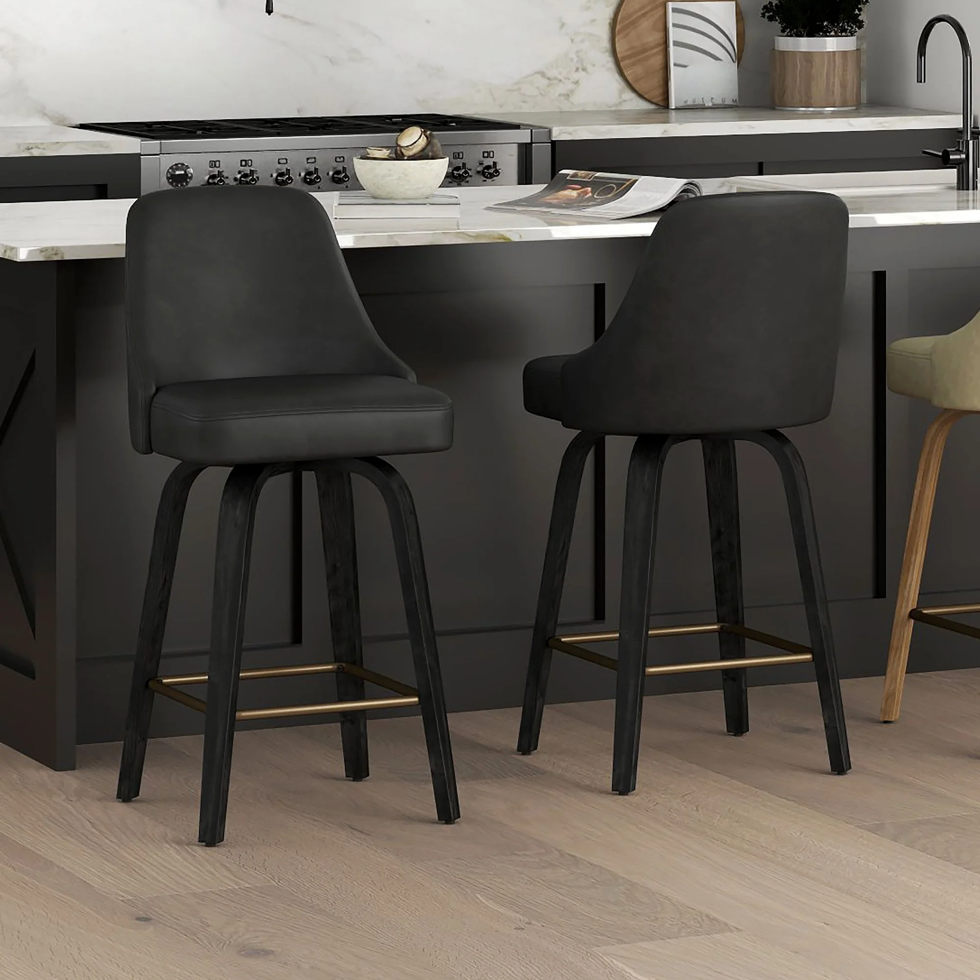 Oakley 26" Counter Stool w/Swivel, Set of 2 in Charcoal & Black - Image 2