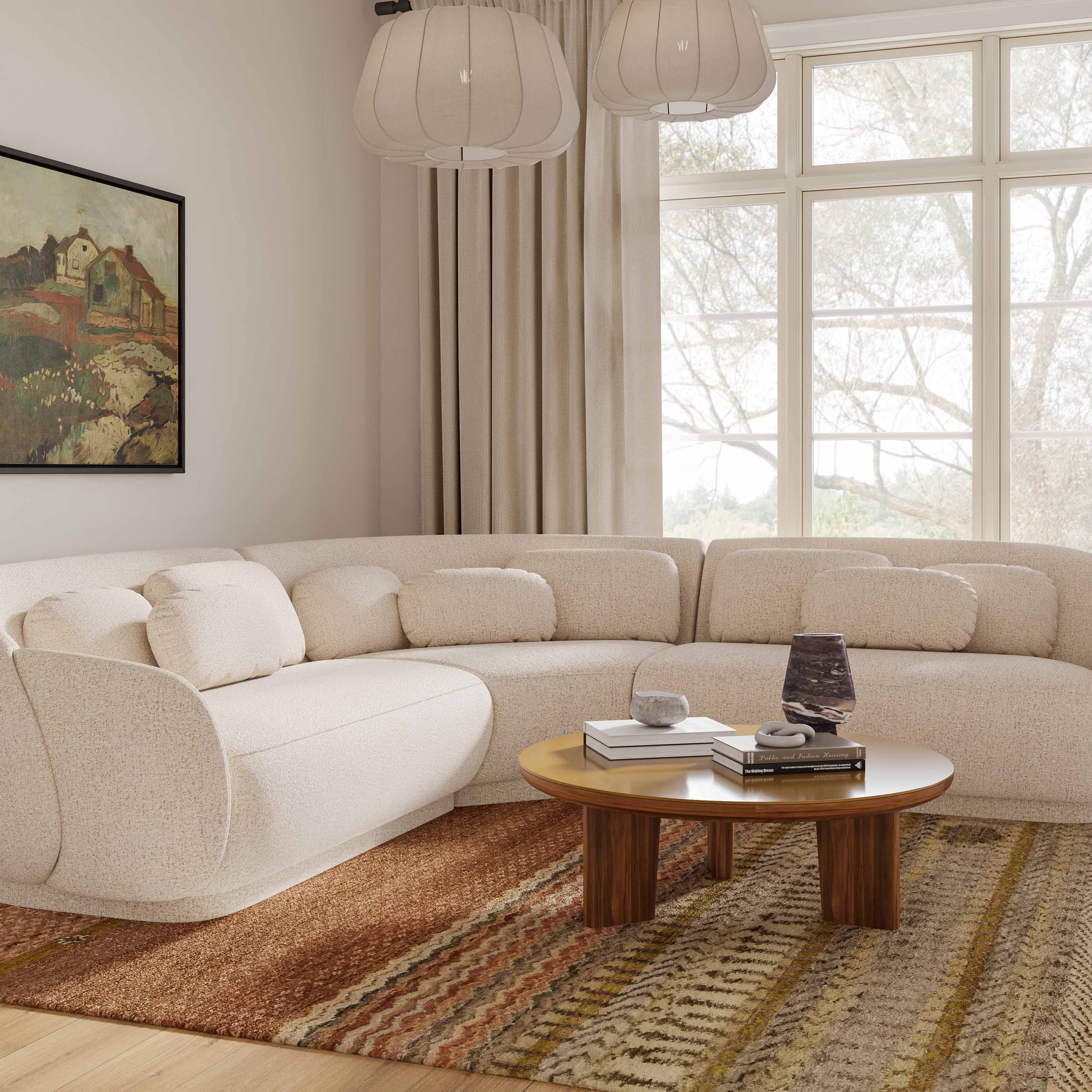 Oani 36" Walnut and Glass Round Coffee Table - Image 2